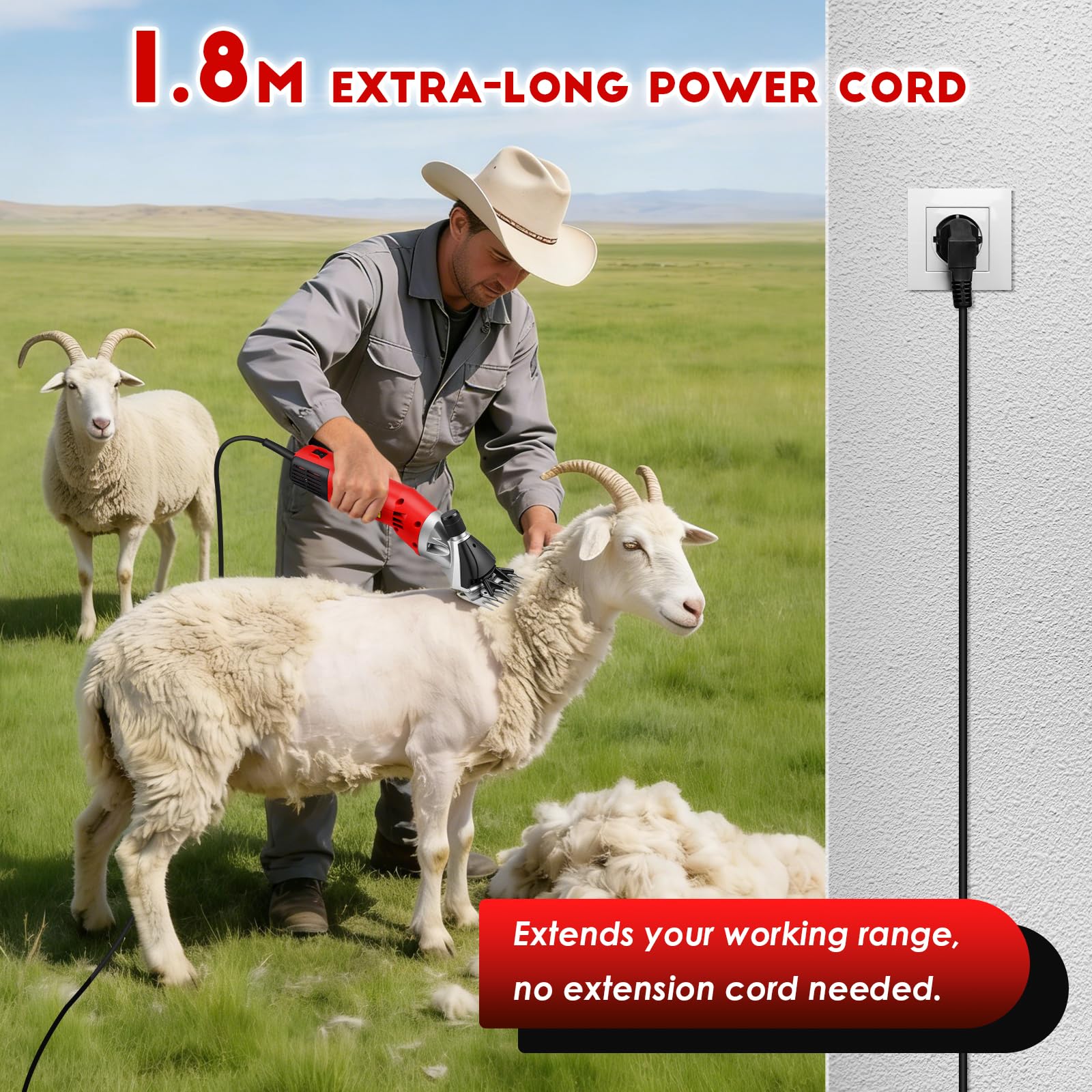 CGOLDENWALL 1200W Tosatrice per Pecore Elettrica Professionale, Motore Alte Prestazioni 3800RPM, Regolazione 6 Veli, Lama a 13 Denti per Pecore, Capre, Alpaca & Bestiame con Pelliccia Spessa