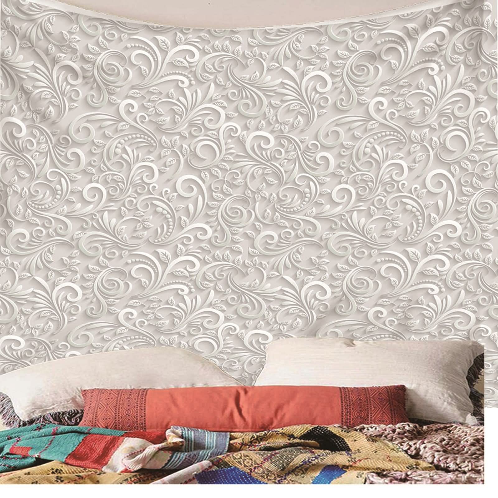 Tapiz Tela Pared Grande, Decoración Casa Pared Patrón de Filigrana de Estilo Europeo Poliéster Blanco 300x260CM