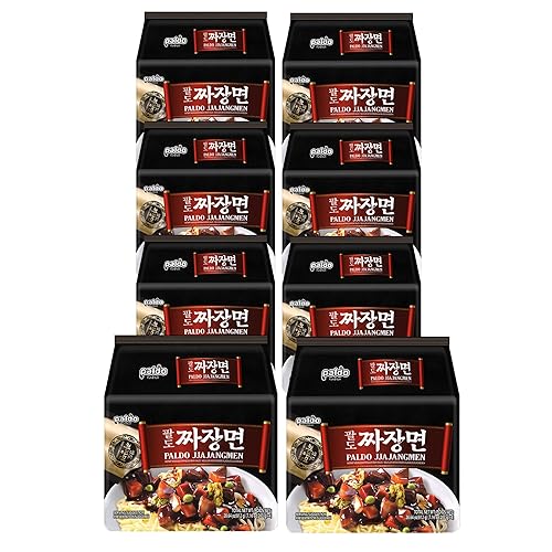 Miniatura 9 de Paldo Fun  Yum Jjajangmen - Fideos instantáneos paquete de 4 ramen Chajang sin caldo con salsa de frijoles negros salada y dulce ramyun coreano de