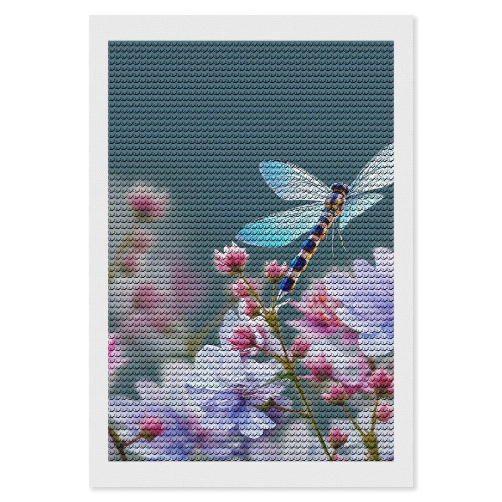 Dragonfly and Flowers Diamond Art Kits for Adults, DIY 5D Diamonds Painting Kits for Beginner, Round Full Drill Diamond Dots Painting, Diamonds Pictures Gem Art and Crafts Wall Decor 8"x12"