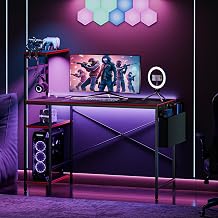 Computer Desk, 44 Inch Electric Standing Desk, Led Gaming Table with Power Outlets, Hooks and Storage Bag, 4 Tiers Reversible Shelve, Writing Work Study for Student Teacher, Office Home