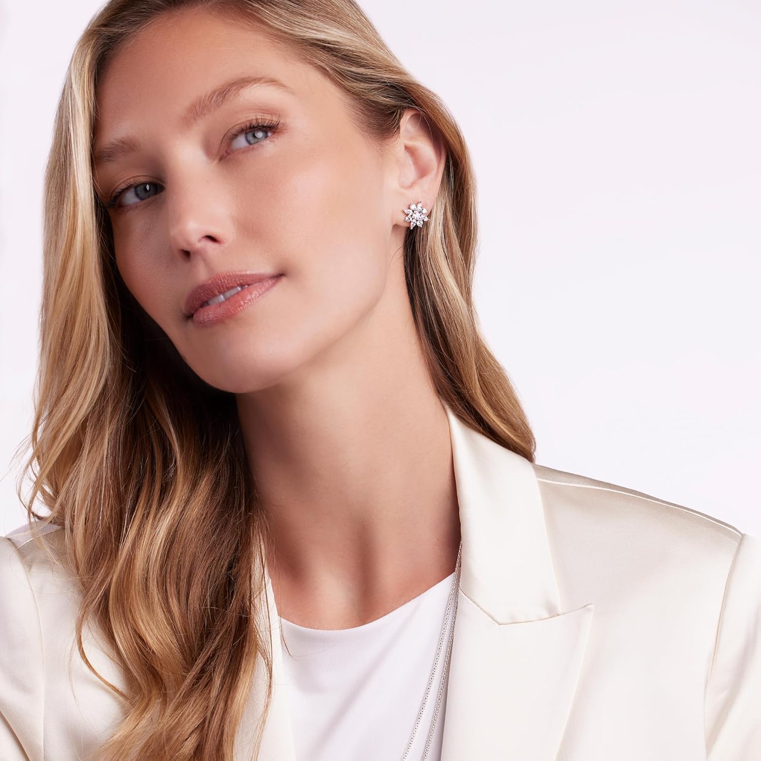 JTV 4.15 CTW Cubic Zirconia Flower Stud Earrings for Women - Rhodium-Plated Sterling Silver - Round-, Square-, & Marquise-Cut Diamond Simulants - Sparkling Gift Jewelry in Elegant Box - Image 2