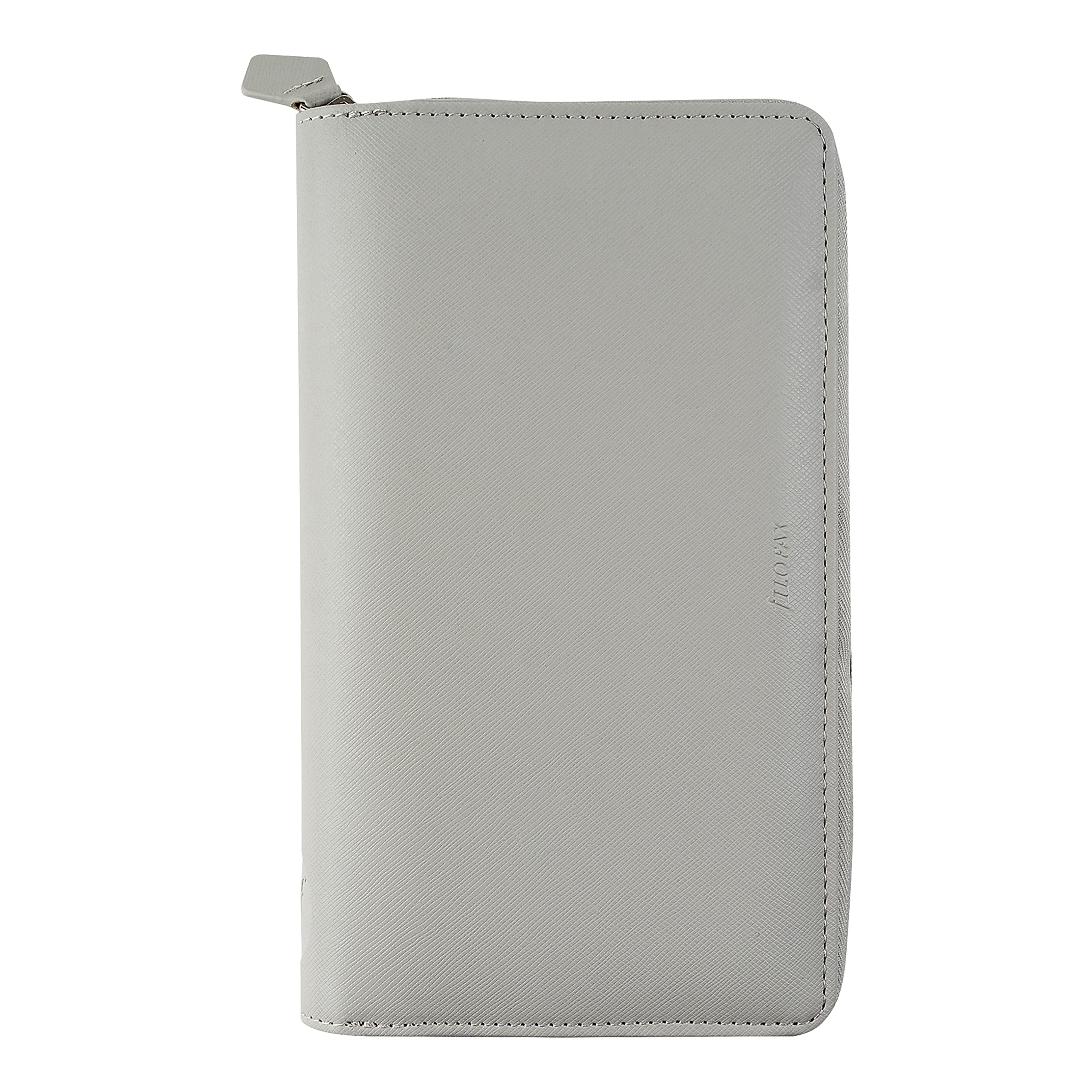 Filofax Saffiano Zip Organizer, Personal Compact Size, Granite - Cross-Grain, Leather-Look, Six Rings, Week-to-View Calendar Diary, Multilingual, 2024 (C028808-24)