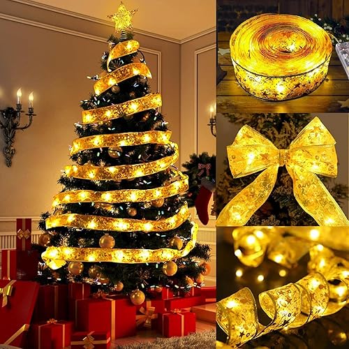 Guirnalda de luces de Navidad para decoración de árboles, 2.5 pulgadas x 16.4 pies, 50 luces LED para interiores, luz cálida, funciona con pilas