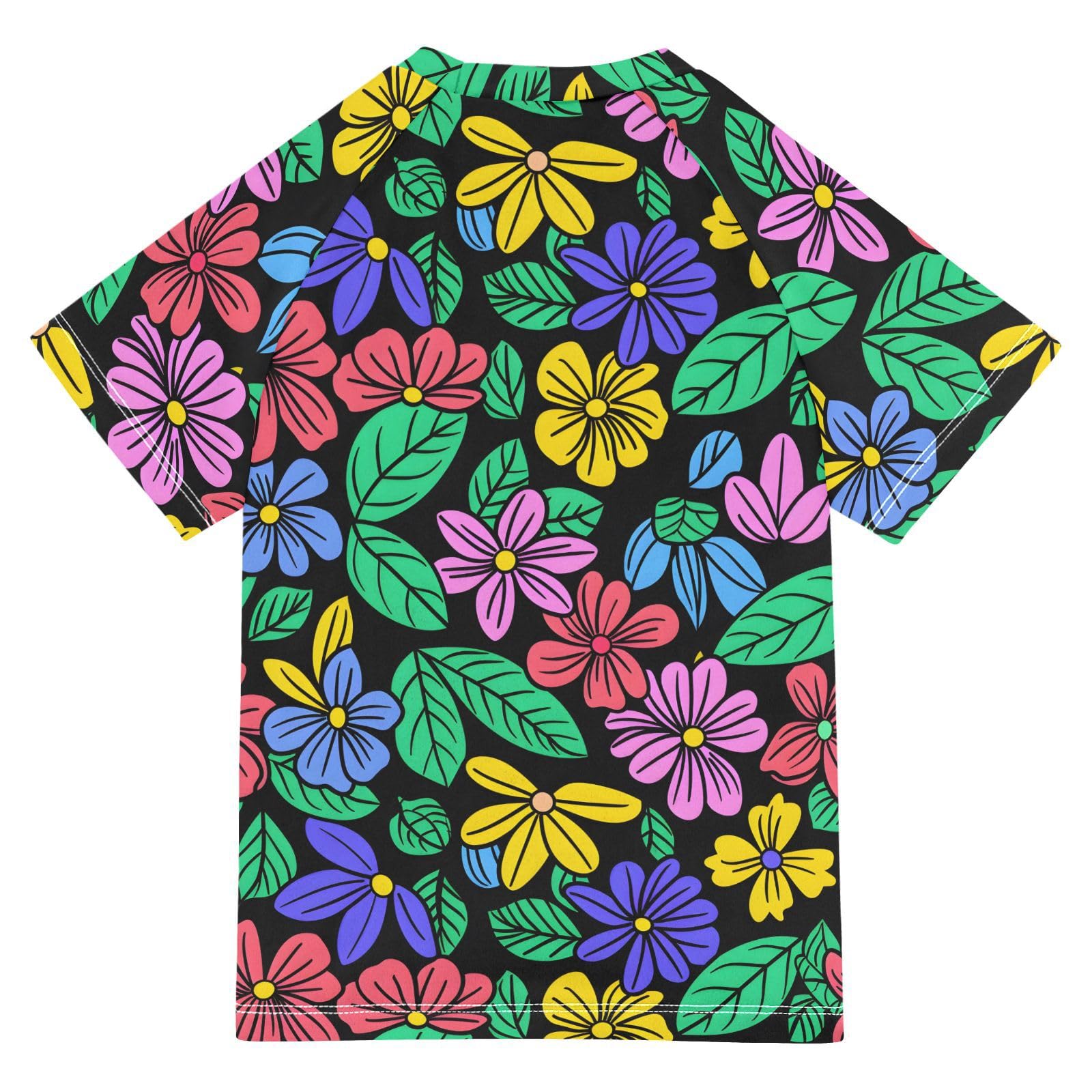 ALAZA Boys Swim Shirts Toddler Rash Guard Short Sleeve Rashguard Flower Print 1 UPF 50+ 11-12T