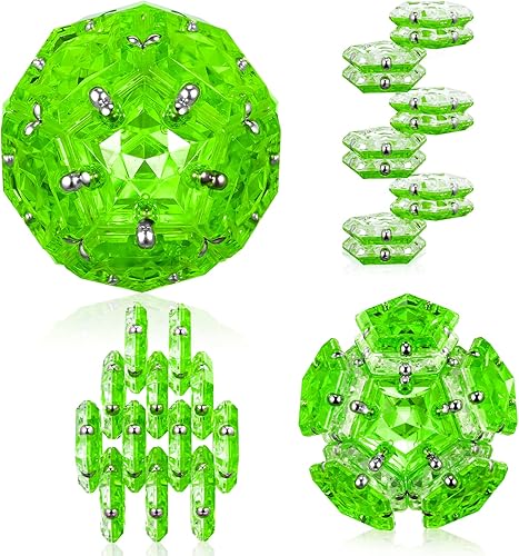 RoomyRoc Magnetic Fidget Sphere - Pentagons Magnets Balls - 12 Piece Set - Crystal Bright Green - Magnet Fidgets Toy - Creativity Beyond