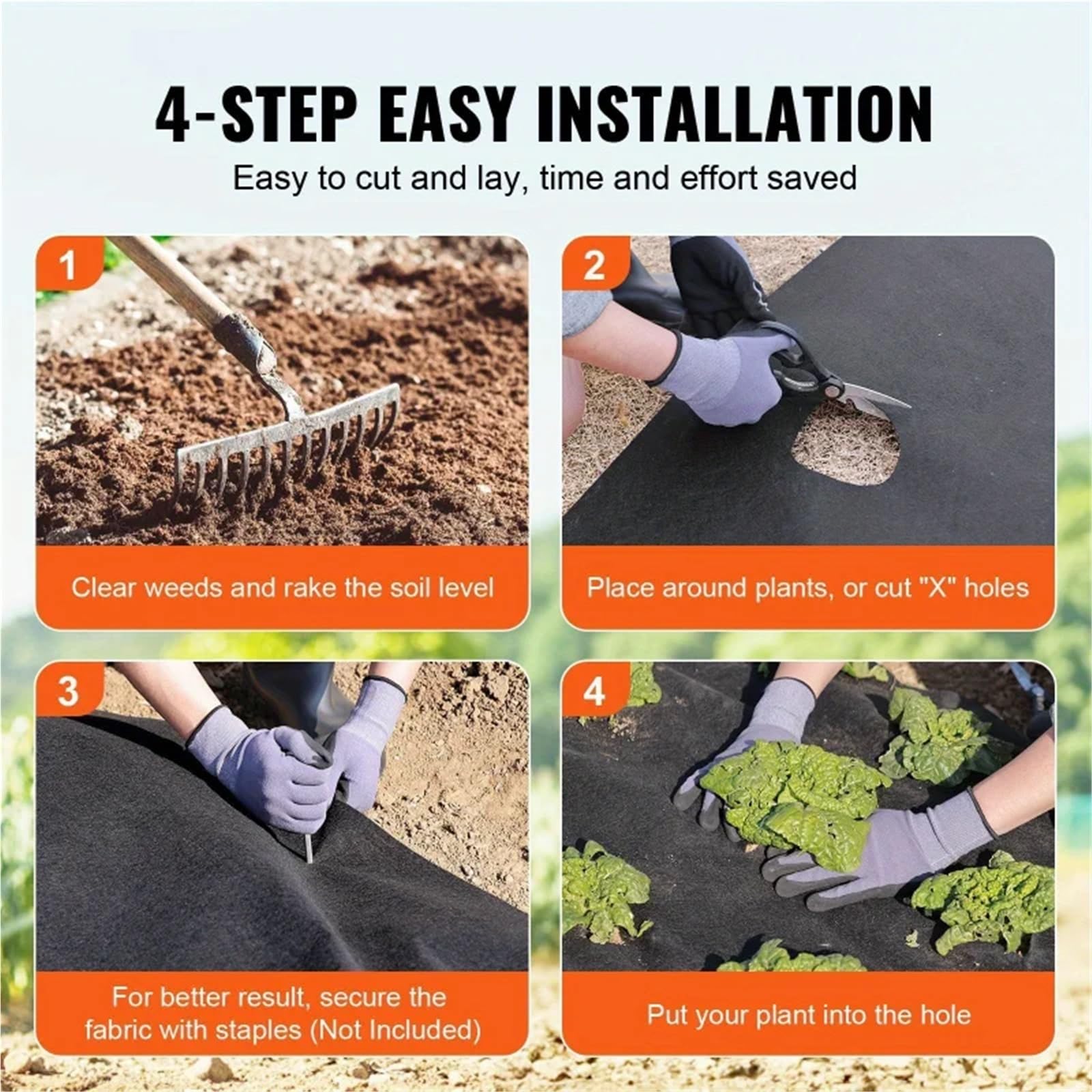 Telo Pacciamatura Tessuto geotessile Non Tessuto Resistente, 10 Punte a U Incluse, Materiale PP, barriera Contro Le Erbacce da Giardino, Orizzontale(0.6MX20M)