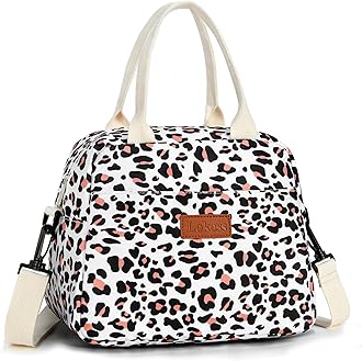 LOKASSLunch Box for Women-Insulated Adults Lunch Bag with Removable Shoulder Strap&Front Pocket，Cute Lunch Tote for Work-Reusable Leopard Print Cooler Bag for Office Picnic Beach or Travel