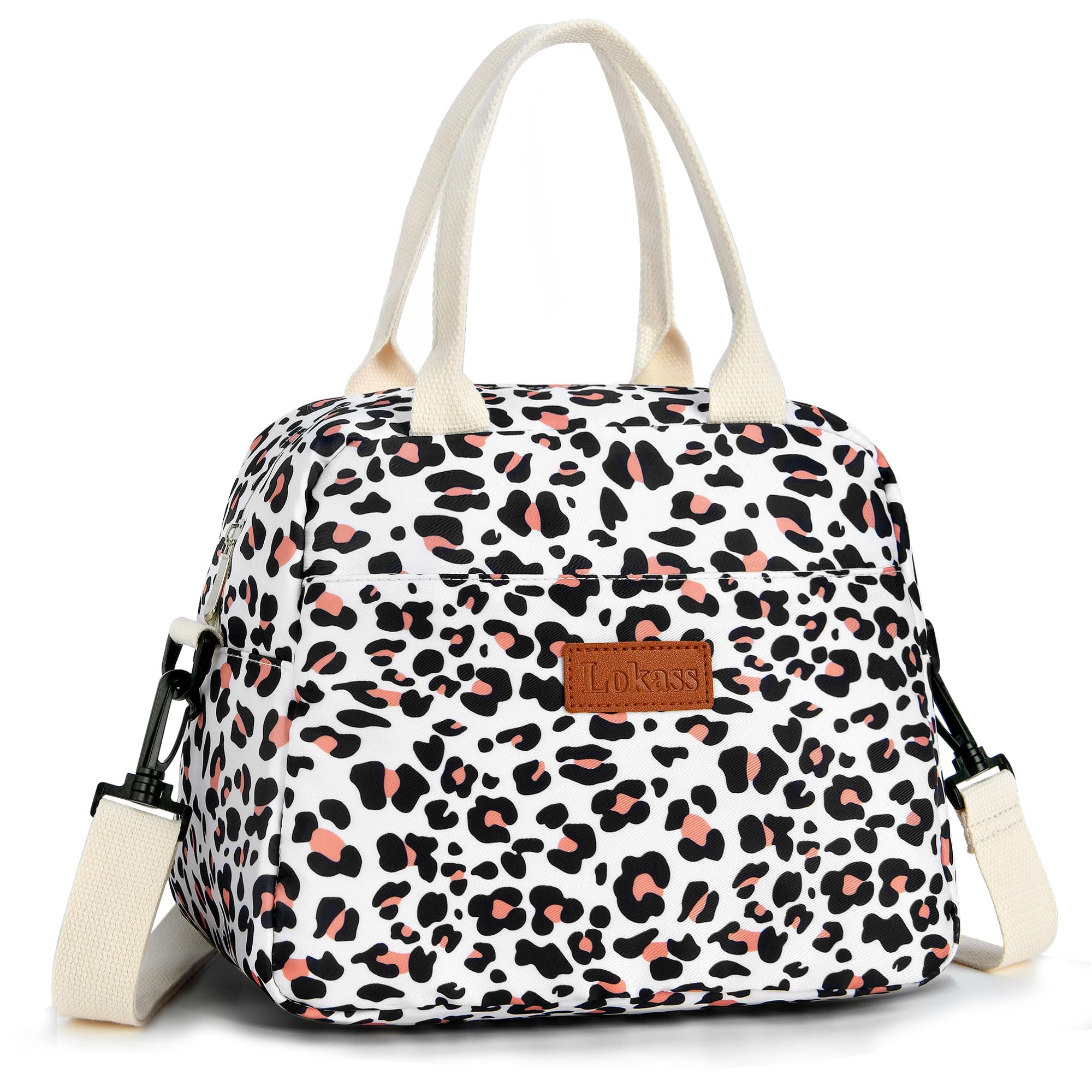 LOKASSLunch Box for Women-Insulated Adults Lunch Bag with Removable Shoulder Strap&Front Pocket，Cute Lunch Tote for Work-Reusable Leopard Print Cooler Bag for Office Picnic Beach or Travel