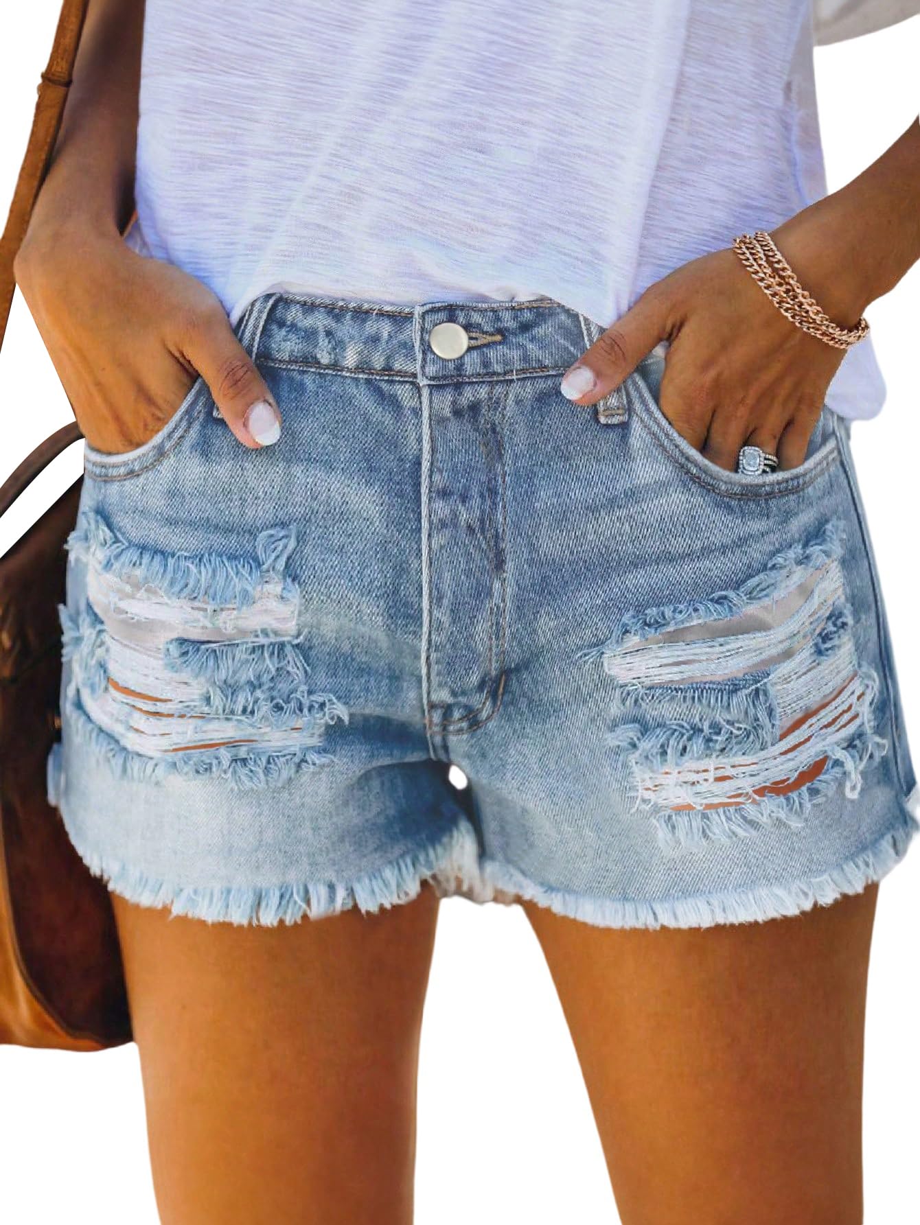 SOLY HUX Y2k Short en denim pour femme - Short en jean destroyed avec poches - Short d'été à franges - Short sexy streetwear
