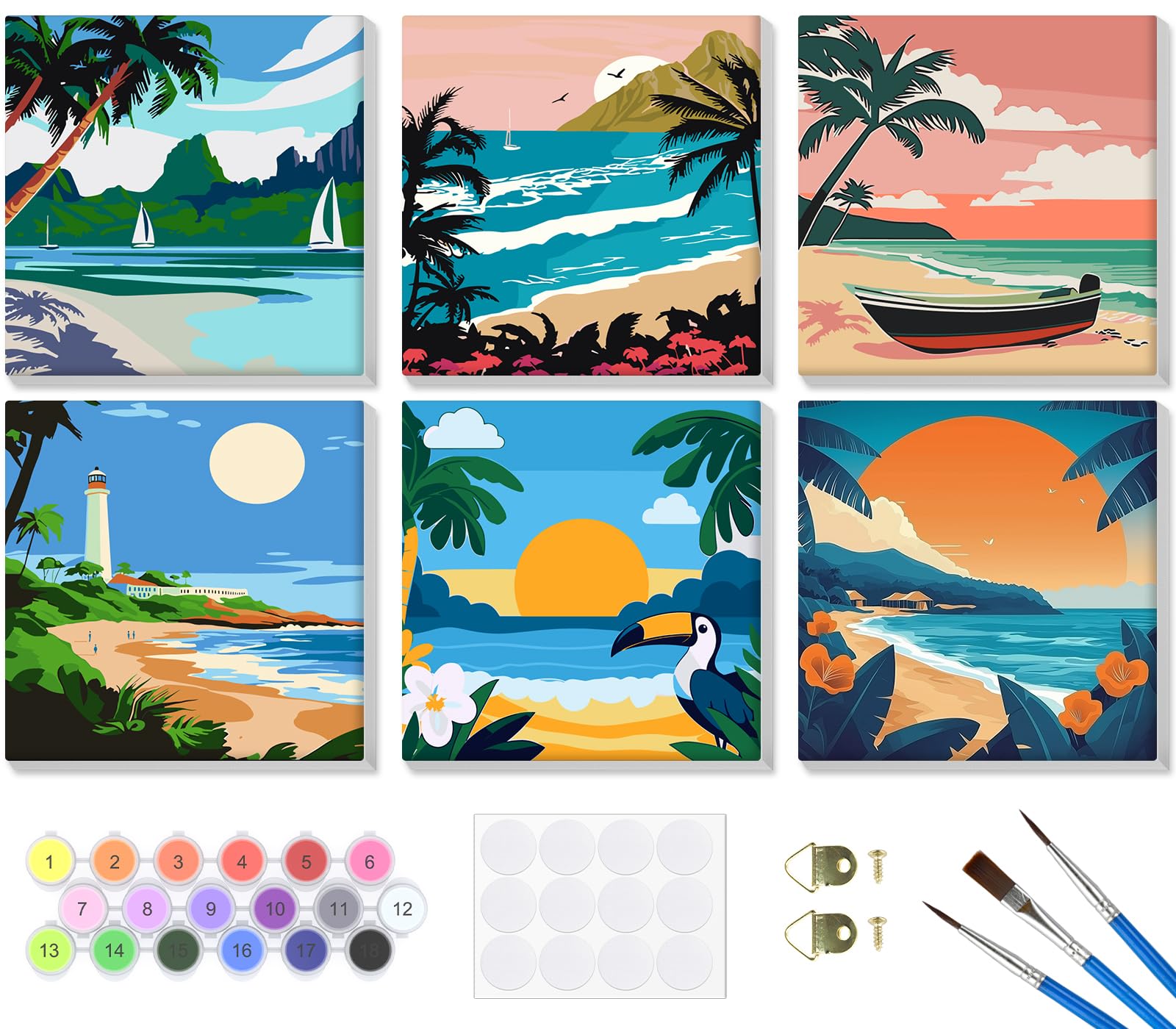 Lxmsja 6 Pack Pintar por Numeros Adultos Paisaje con Marco, DIY Cuadros para Pintar por Números Paisaje, Pintar con Numeros Adultos Niños Lienzos, Pintura Acrilica Manualidades Adultos Niña, 20x20cm