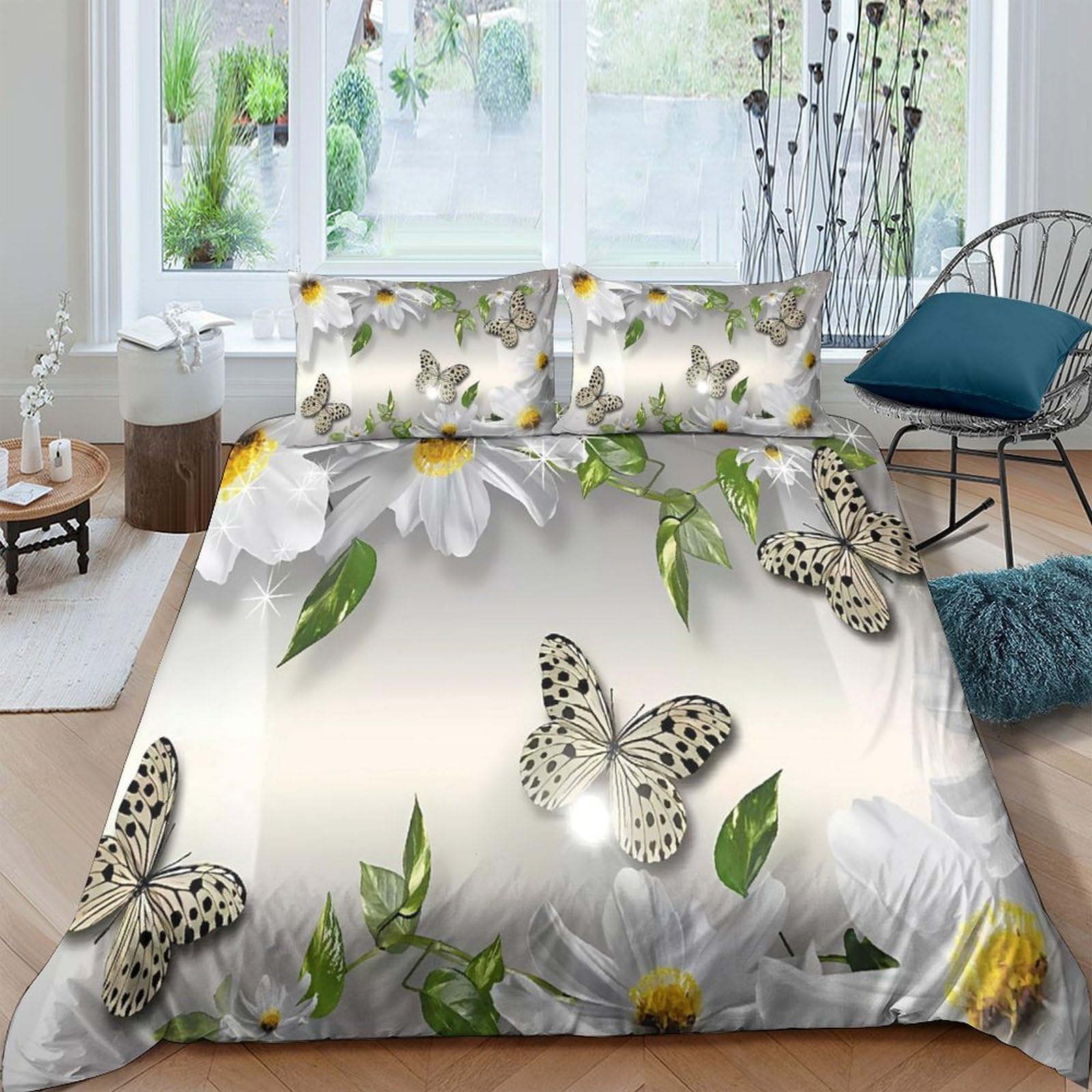 Ctjqhvkz Style-9 3D Printed Butterfly Daisy Fitted Sheet Microfiber Soft Anti-Slip Bed Cover For Bedroom Dorm Decorative Mattress Protector Single（135X200cm）
