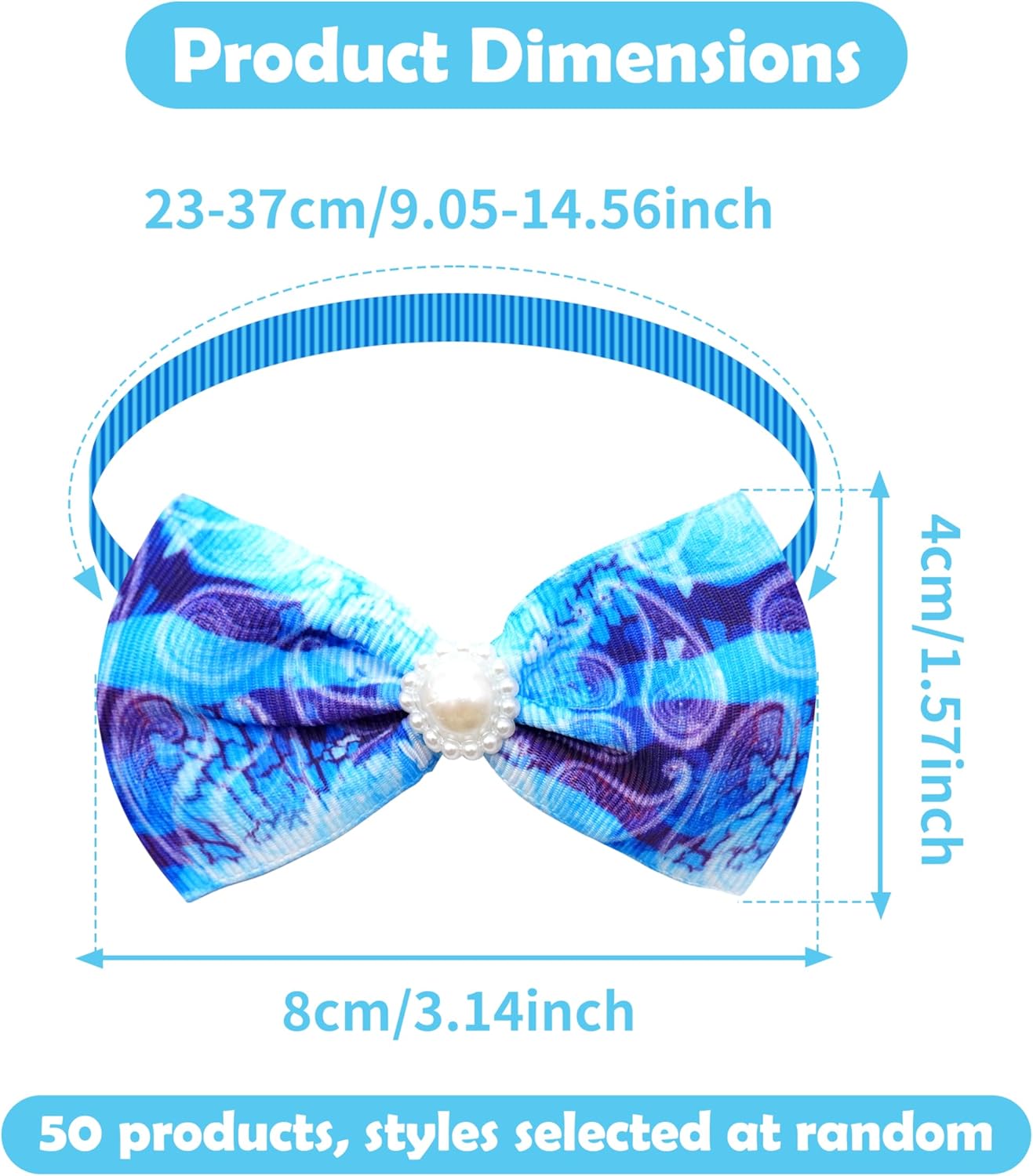 PET SHOW 50 Pack Paisley Small Dog Collar Bow Ties Bulk Puppy Cats Adjustable Bowties for Medium Dogs Floral Bowknots Holiday Party Ties Pet Grooming Accessories Assorted Randomly