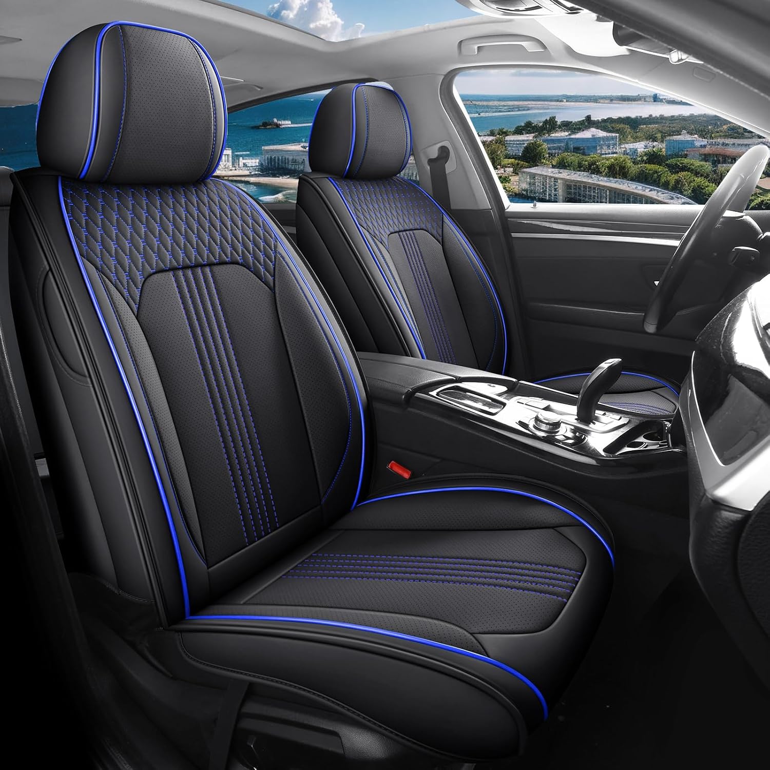 Full Set Faux Leather Car Seat Covers Fit for Honda Civic 1996-2026 Full Coverage Fit Automotive Seat Covers with Breathable, Anti-Slip & Waterproof Protectors(Black,Full Set)