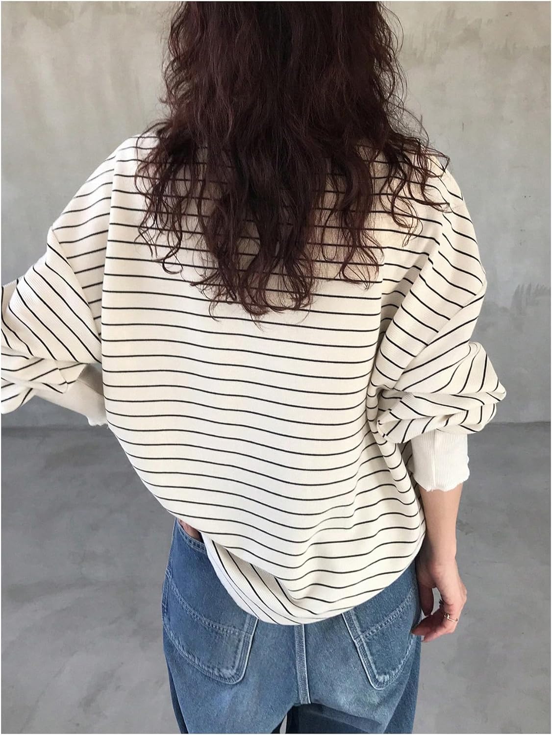 SweatyRocks Women's Striped Oversized T Shirts Quarter Button Henley Shirt Long Sleeve Tee Tops - Image 3