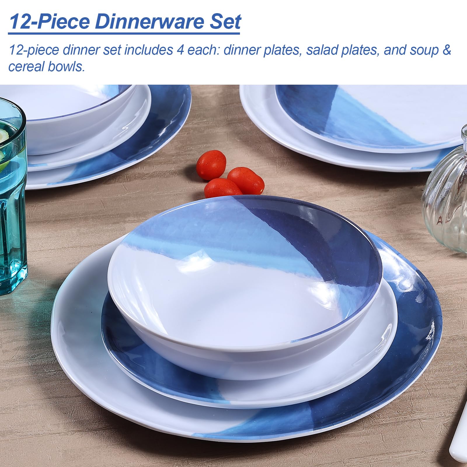 Gofunfun Set Di Piatti In Melamina 12 Pezzi – Bianco, Infrangibili, Lavastoviglie, Per Esterno - 4