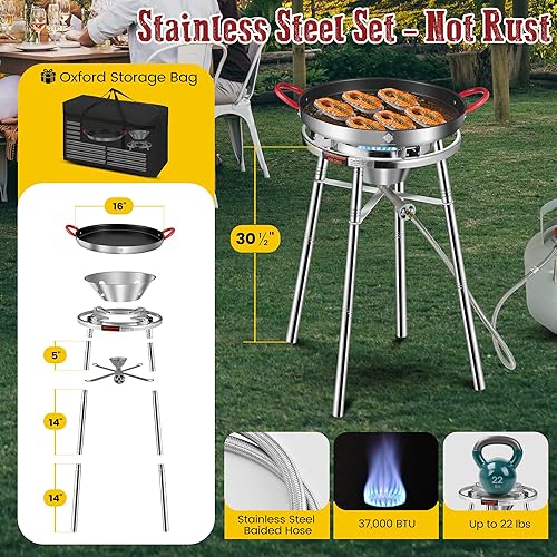 Miniatura 2 de ARC Paella antiadherente - Juego de quemador y soporte de acero inoxidable, juego de paella con cabezal de quemador de propano, bolsa de transporte,