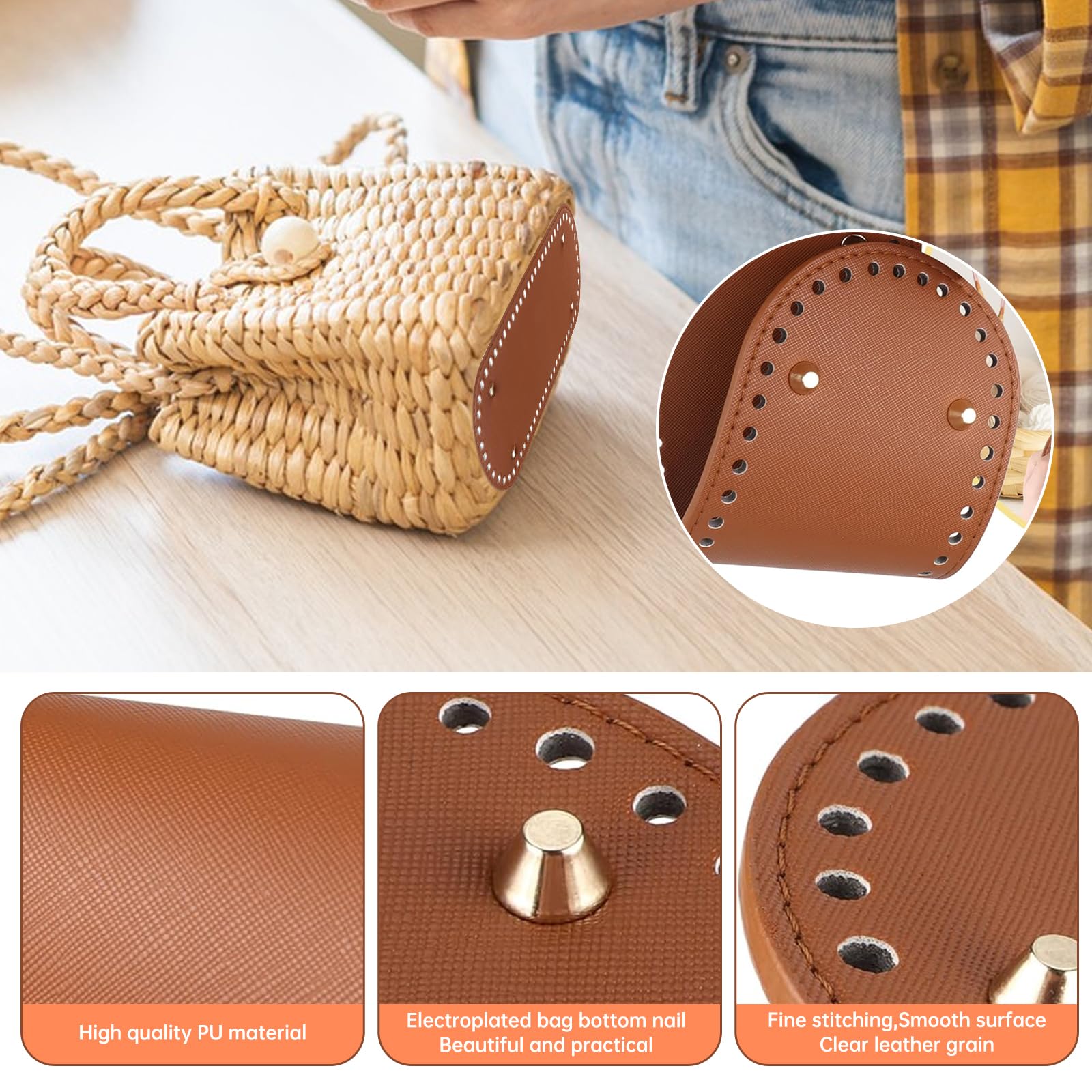 Dfuqanb 9 pezzi maglia uncinetto PU fondo tasca (18 x 5 cm), fondo in vimini in ecopelle, fondo all'uncinetto, borsa all'uncinetto, fondo tascabile, per borsa a tracolla