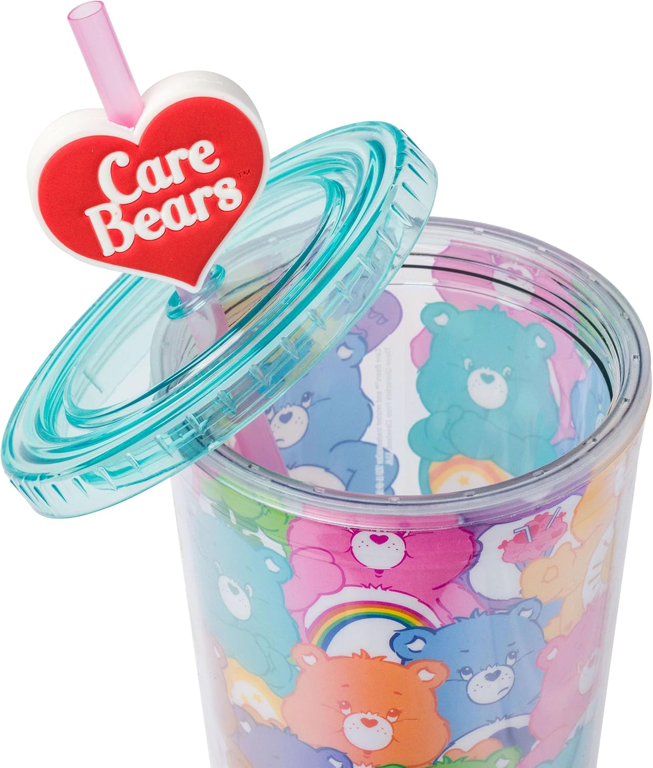 Silver Buffalo Care Bears Featuring Cheer, Share, Wish, Good Luck, Funshine, Grumpy, Friend, Bedtime, Harmony, and Love-A-Lot Plastic Cold Cup with Lid and Topper Straw, 24 Ounces - Image 6