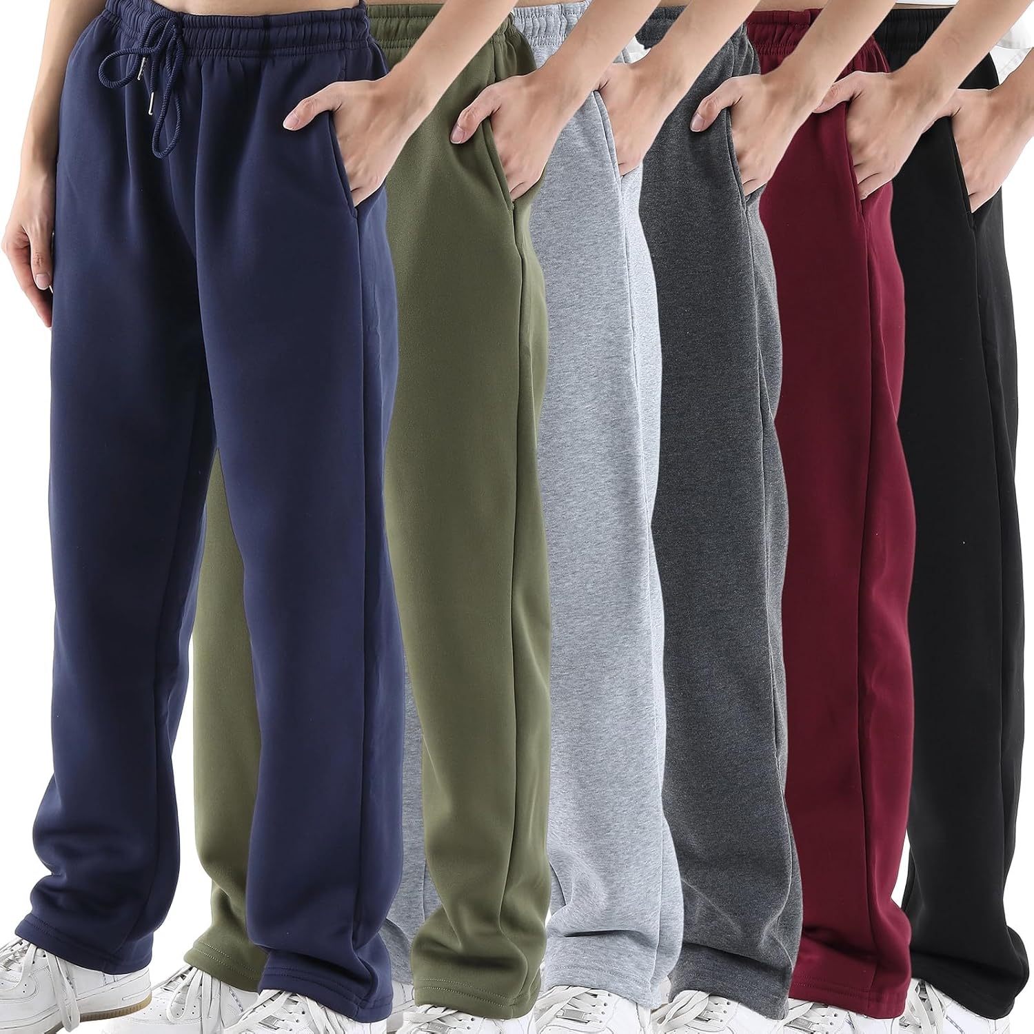Chicingyou 6 Pcs Boys Fleece Sweatpants Youth Joggers & Open Bottom Athletic Pants Kids Warm Active Sweatpants Sizes 6-16