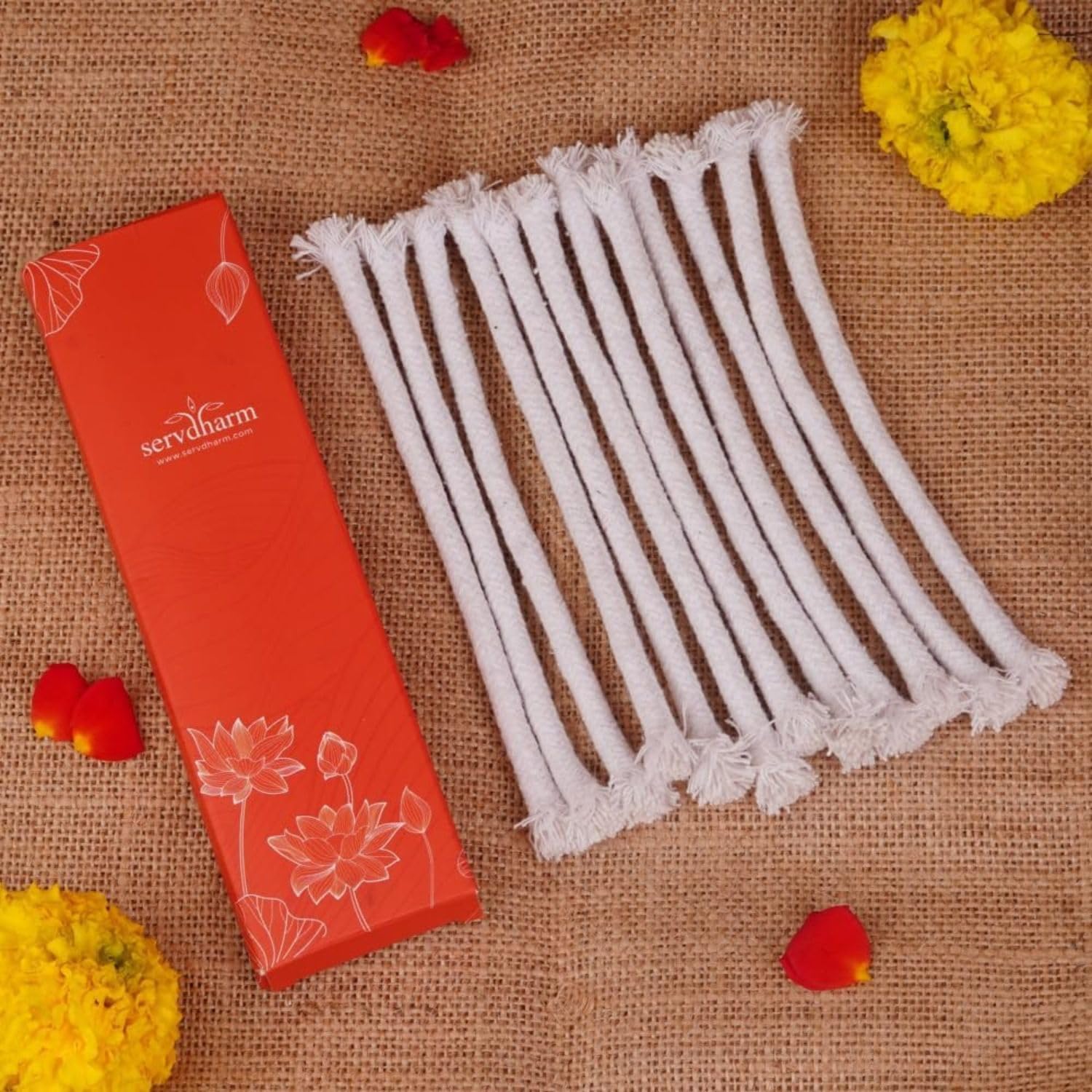 ServDharm Akhand Jyot Diya Wicks | Long Twisted Cotton Wicks for Pooja | Deepak Batti for Oil Lamp | 15.25 cm (Pack of 12)-image-26