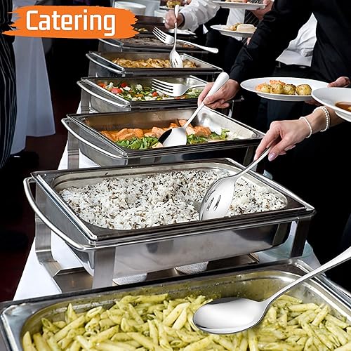 Miniatura 4 de E-far - Juego de utensilios de servicio grandes de 12 piezas, cucharas ranuradas de acero inoxidable de 9.8 pulgadas, tenedor de 9.9 pulgadas, pinza