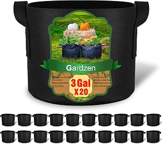 Gardzen 20-Pack 3 Gallon Fabric Grow Bags with Handles - Aeration Pots for Healthy Roots, Reusable Plant Containers