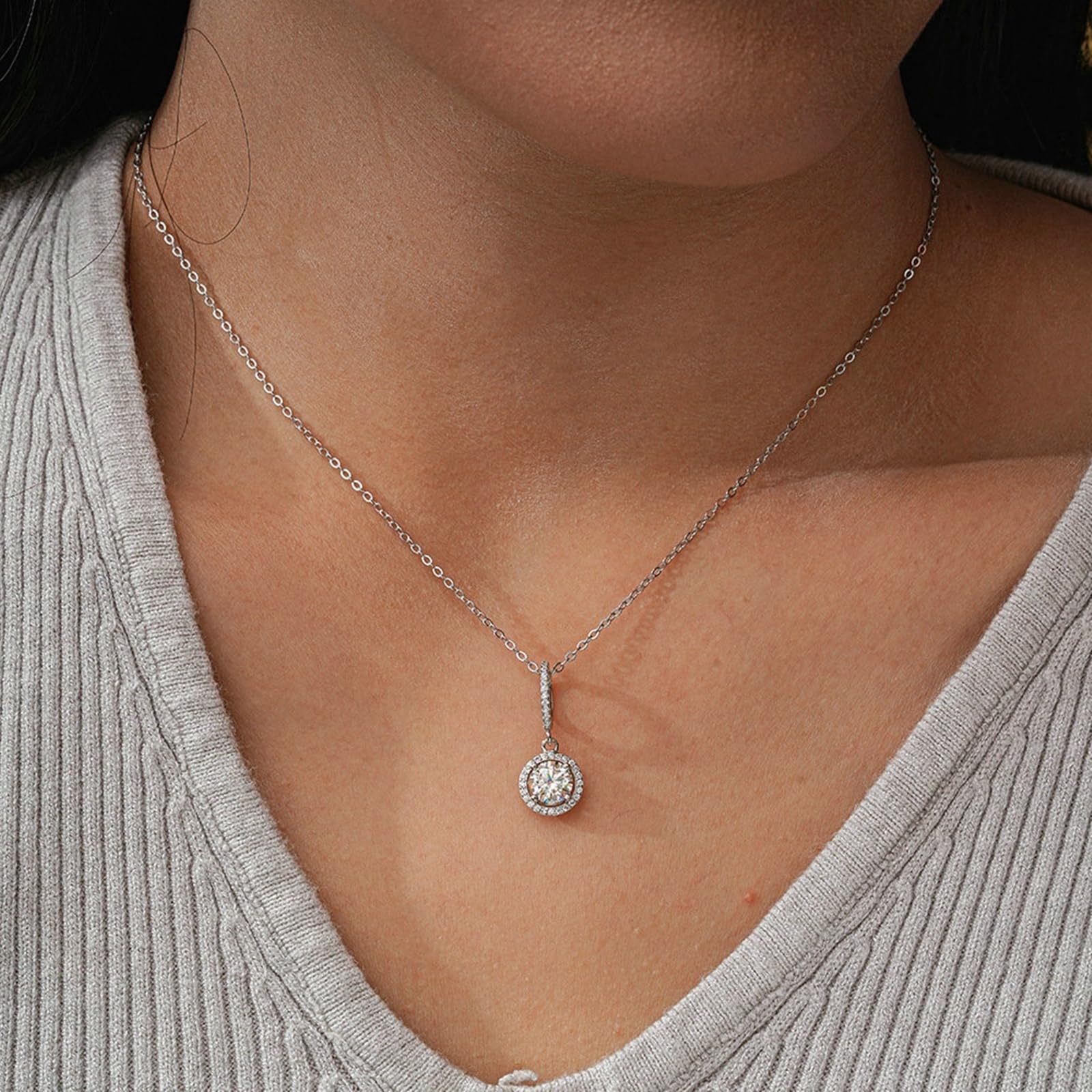 Collar de oro de 18 quilates para mujer, halo de oro real, collar ajustable para mujer, moissanita