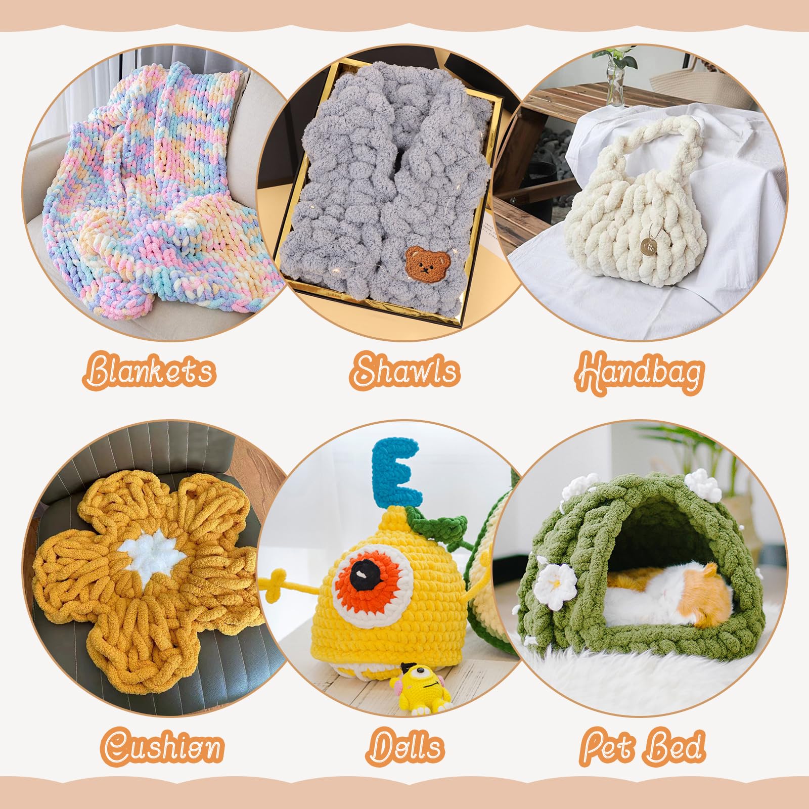 2pz Fettuccia per Borse a Uncinetto 2cm x 25.6m Filato Gigante Ciniglia Gomitoli Filo Cotone Grosso 226g Chunky Yarn Filati per Borse Uncinetto, Coperte, Letto per Cani