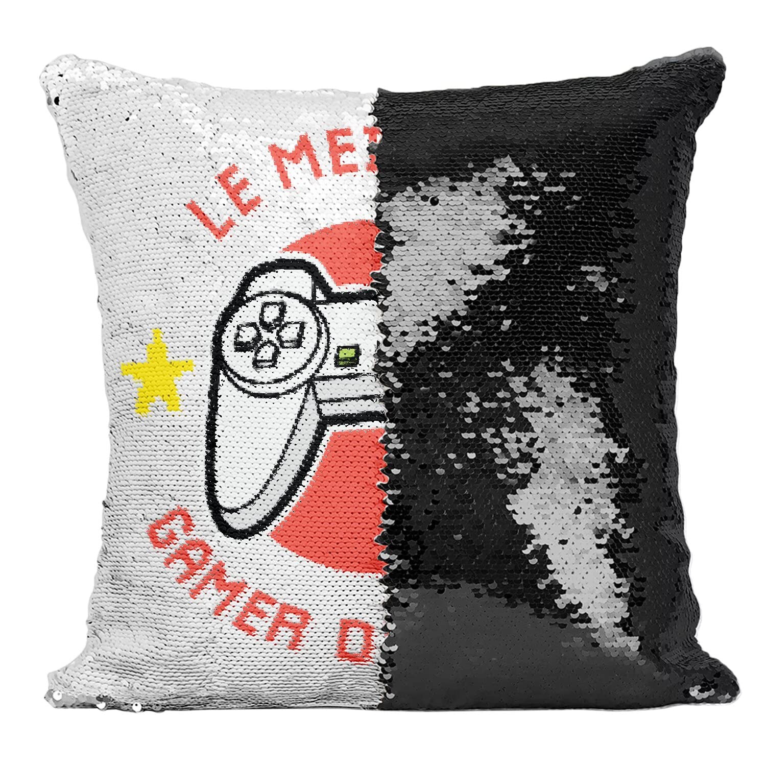 Coussin Retro Gamer Paillettes Noir et Décoration de Salon Gaming Amovible