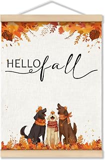 TopXmai Hello Fall Dog Wall Art Poster Framed Decor,Fall Dog Lover Gifts for Women, Autumn Pumpkin Leaf Hanging Prints Wall Decor for Office Home Living Room,Farmhouse Falls Decorations, 12x16