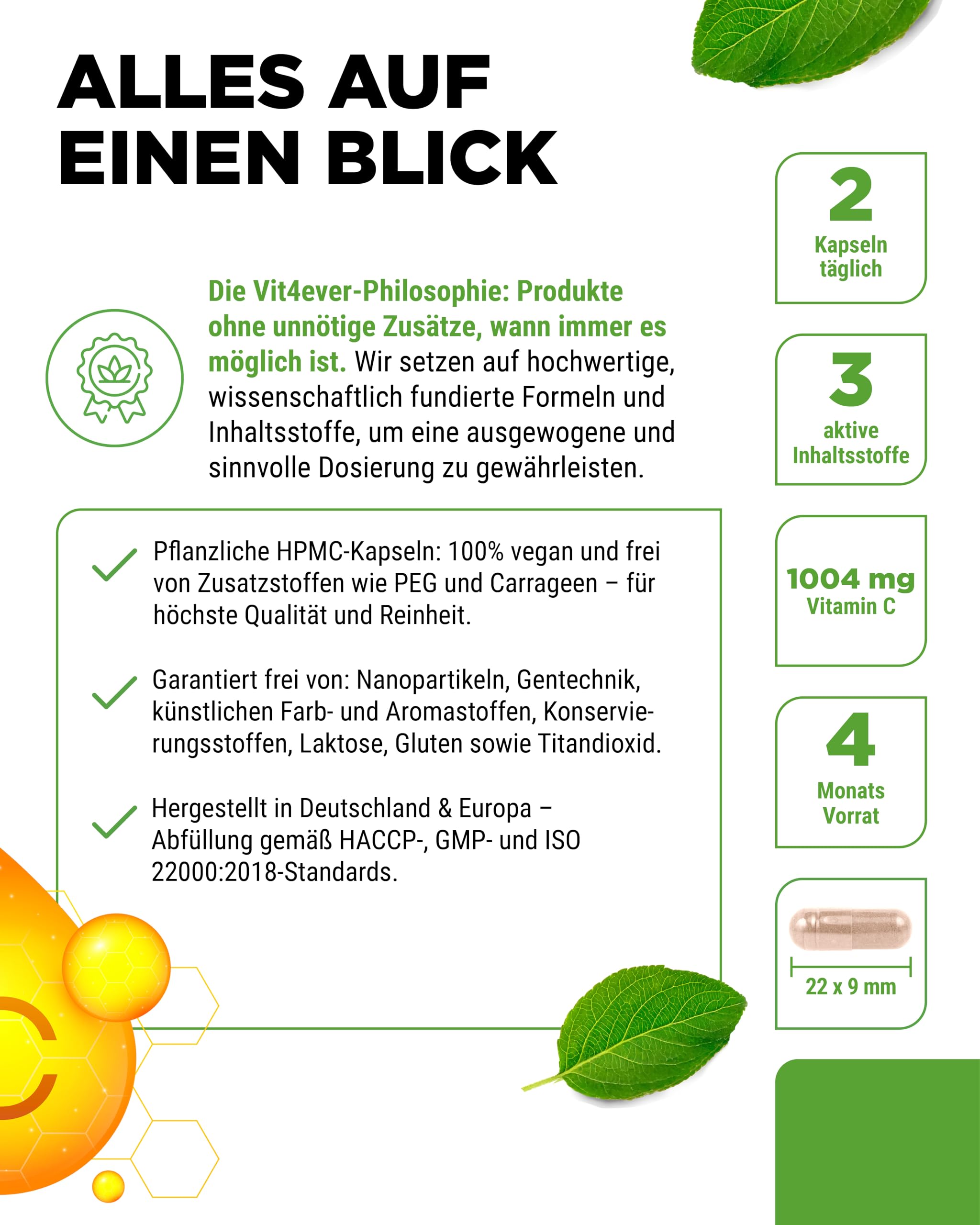 vit4ever Liposomales Vitamin C - 240 vegane Kapseln - Premium: Hochdosiert mit 1000mg reinem Vitamin C pro Tag - Besonders hohe Bioverfügbarkeit | Liposomale Form, hohe Bioverfügbarkeit, hochdosiert, vegan