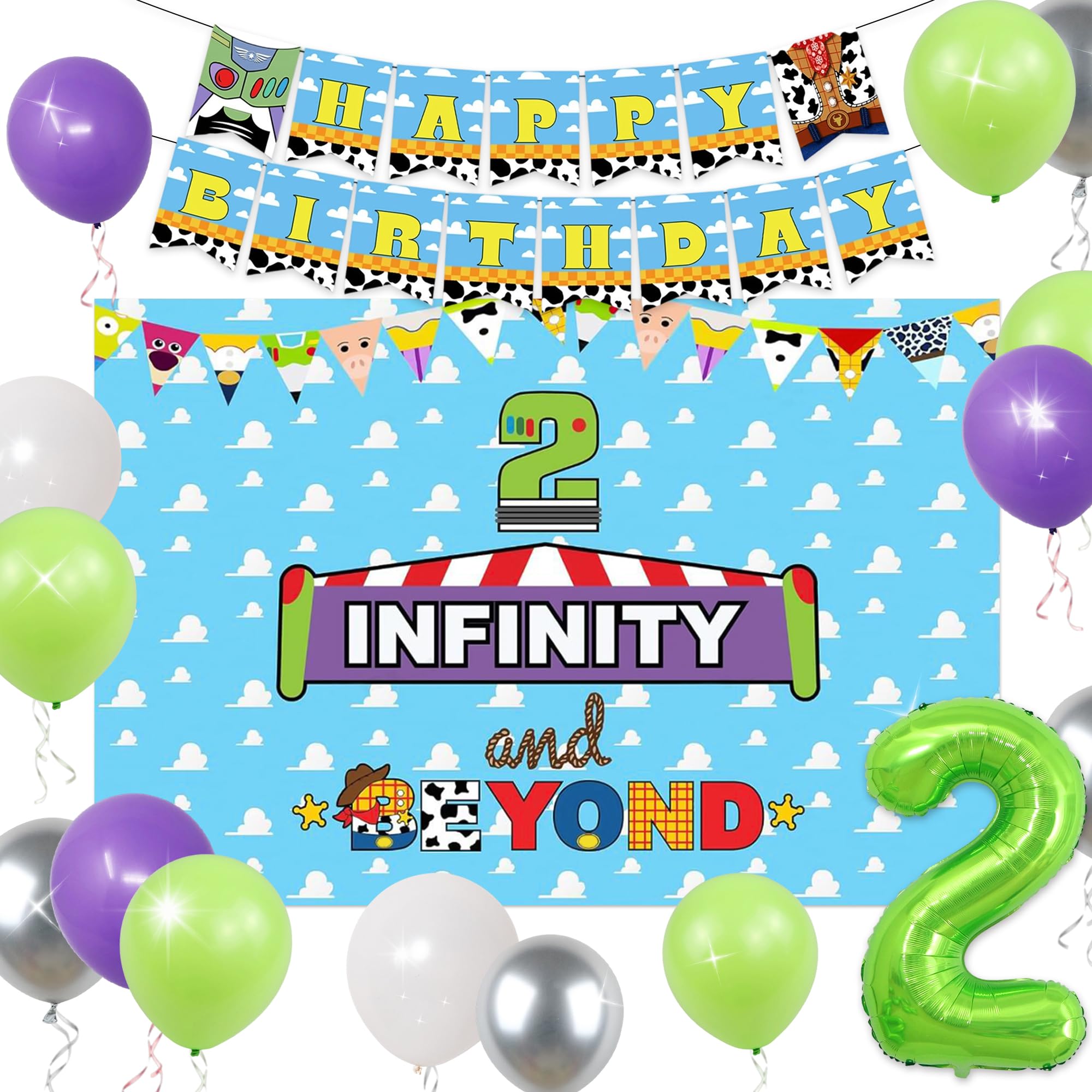 LaVenty Two Infinity and Beyond Birthday Decorations 2nd Birthday Balloon Garland Arch Backdrop Banner Cake Topper for 2 Party โ image 1