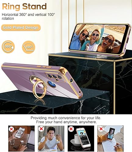 Miniatura 3 de LeYi Funda para teléfono Moto G Play 2023 con protector de pantalla de vidrio templado (paquete de 2) Soporte de anillo giratorio de 360, soporte