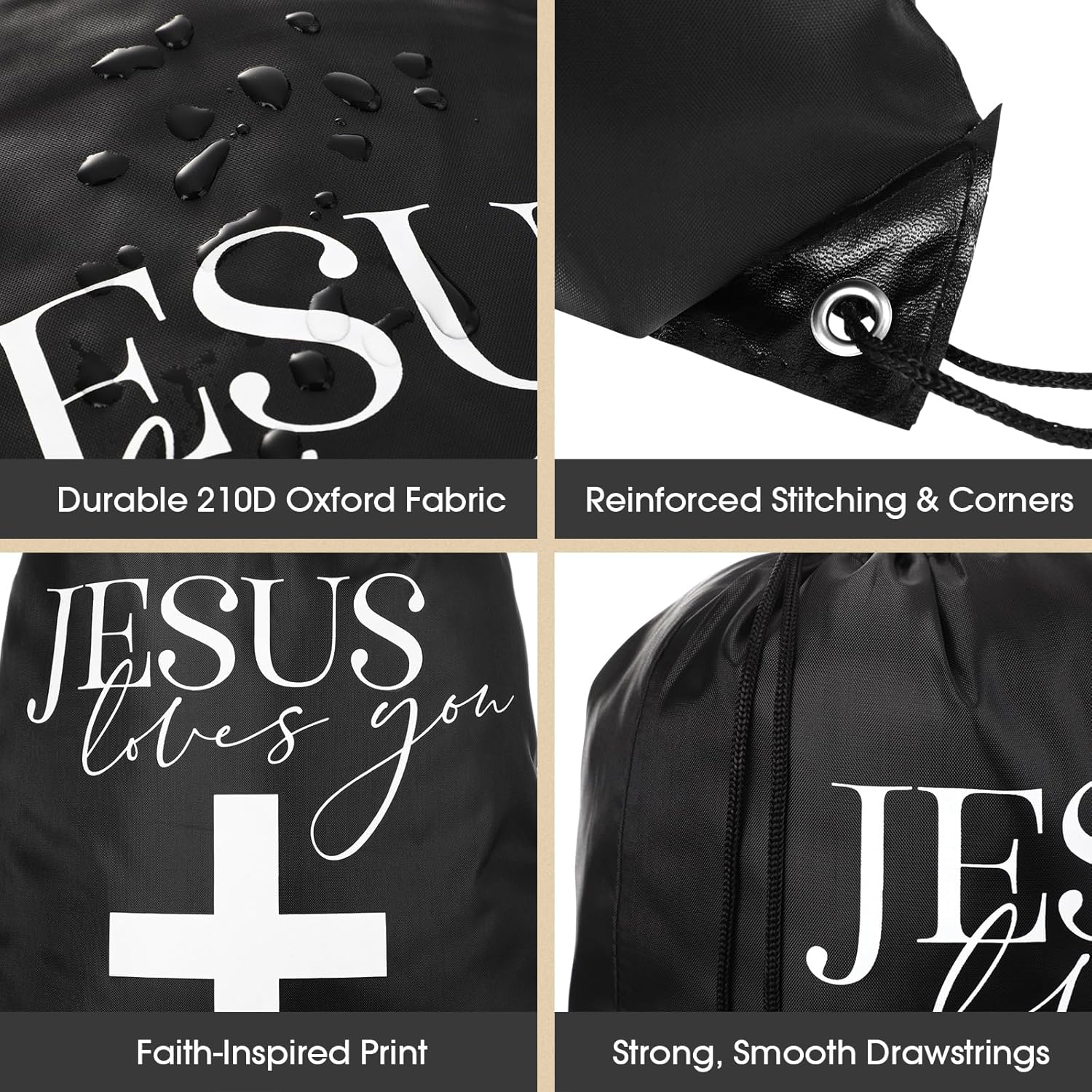 24 Pcs Christian Drawstring Bags Jesus Loves You Religious Backpack for Vbs Catholic Christian Bulk Gifts(Black)