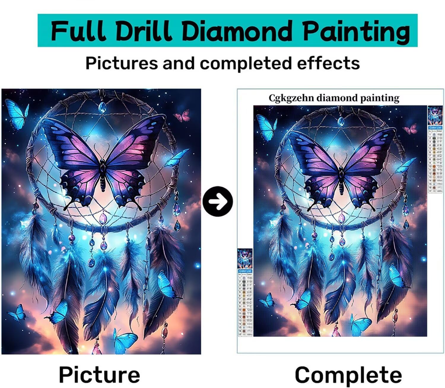 Traumfänger Diamond Painting Erwachsene, 5D Diamond Painting Kinder ab 6 Jahre Schmetterling Quadratische Steine, DIY Diamant Bilder Mosaik Bastelset, Daiments Stickerei Festival Deko 80x100cm C3-755
