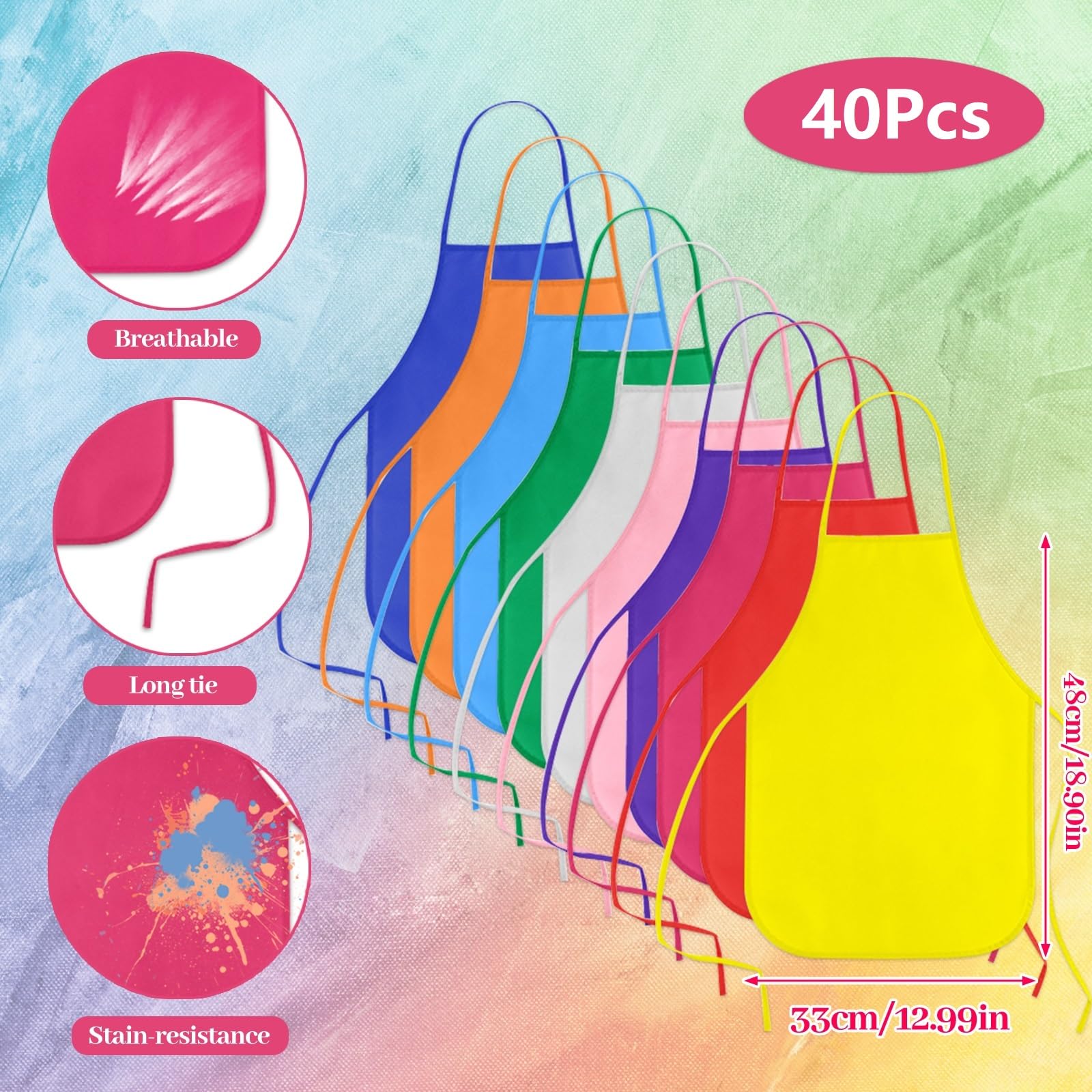 KUUQA Delantales de pintura para niños, 16/24/30/36/40 piezas para niños, delantal de pintura para niños, delantal de arte para aula, pintura, suministros de fiesta