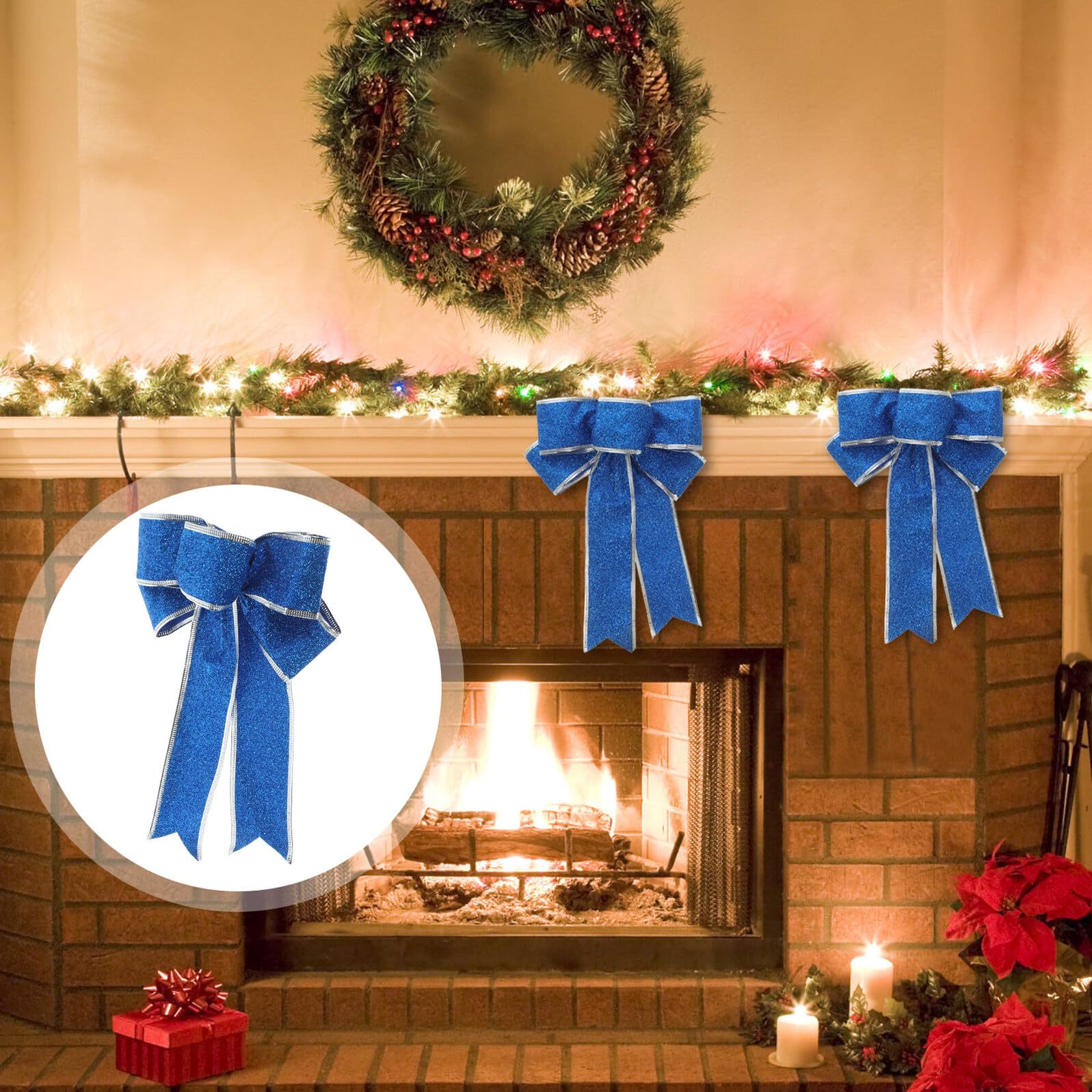 Ipetboom 5 Piezas Lazo Navideño Brillante de Poliéster Cinta de Obsequio para Árbol de Navidad Lazos de Cinta Navideña Nudo para Decoración de Ventana y Puerta
