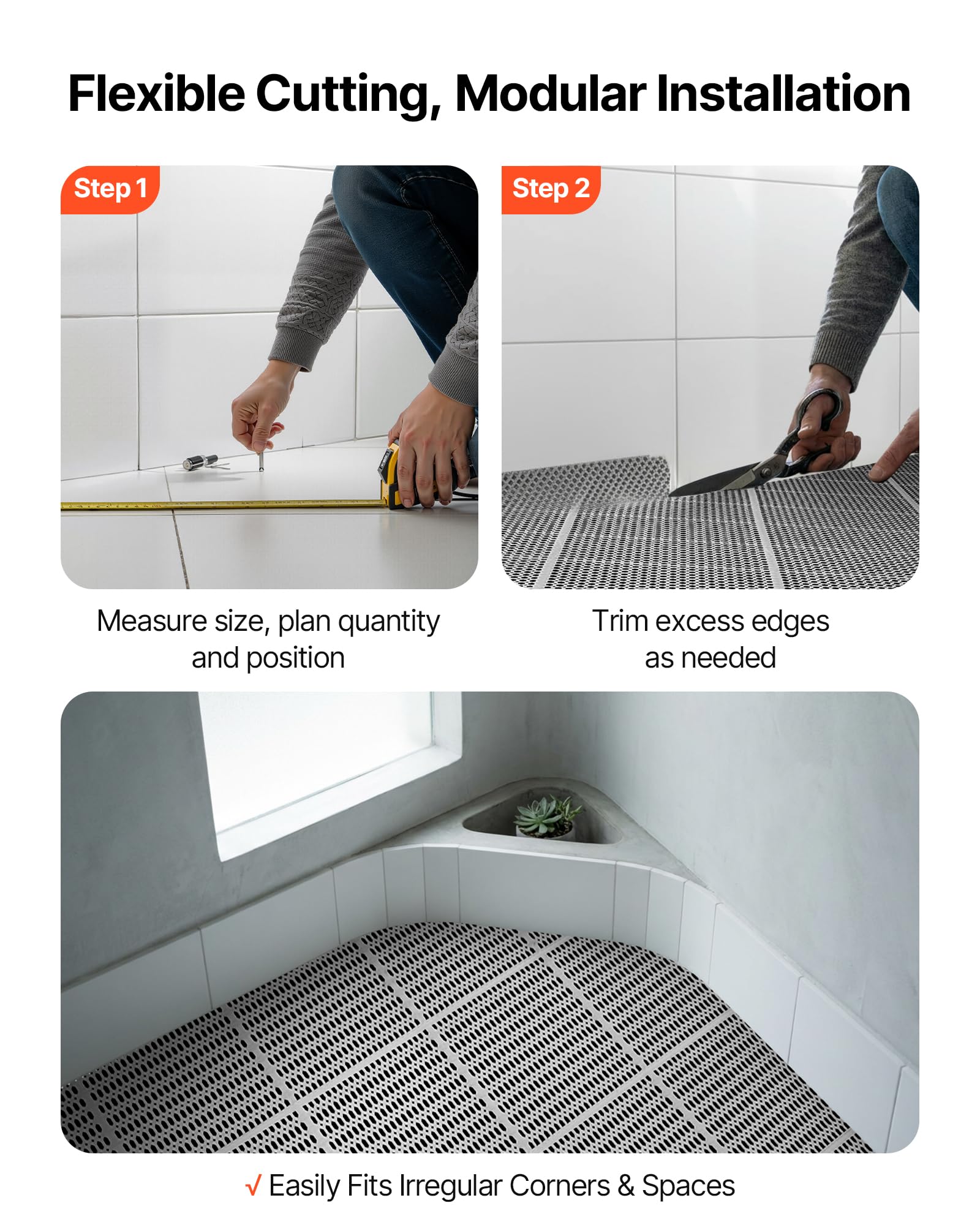 VEVOR Tapis de Drainage Antidérapant 90x1500 cm, Caillebotis Piscine en PVC, Revêtement de Sol pour Zones Humides Restaurant Piscine Terrasse Salle de Bain, Tapis Antifatigue Drainant en Rouleau, Gris