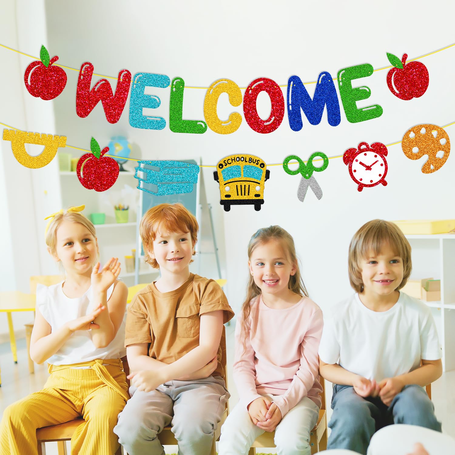 Willkommensbanner Mit Apfel Für Schulanfang – Jute-Dekoration Für Klassenzimmer Und Partys