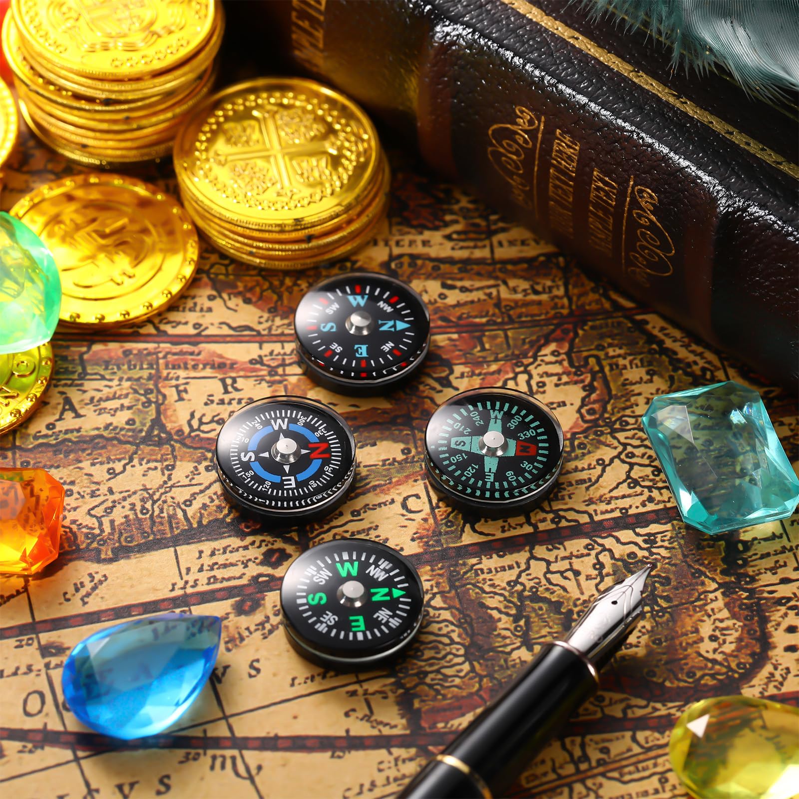 Relaxweex 100 Pcs Button Compass Bulk 20mm Mini Survival Compass Pocket Oil Filled Compass for Camping Hiking Boating Touring Outdoor Activities, 4 Styles - Image 7