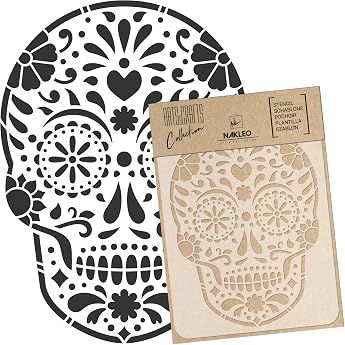 NAKLEO DIY Reusable Plastic Stencil - 15 x 21 cm - Mexican Skull of All Souls - Art Craft Wall Painting Pattern Template Scrapbooking Decoupage - Fabric Furniture Wood