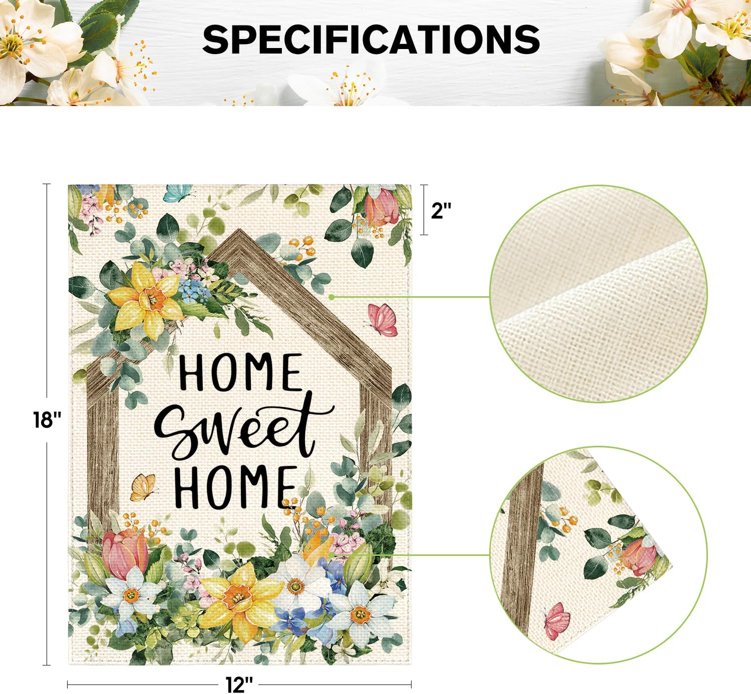 AVOIN colorlife Home Sweet Home Floral Spring Garden Flag 12x18 Inch Double Sided Outside, Seasonal Eucalyptus Flowers Welcome Yard Outdoor Flag - Image 5