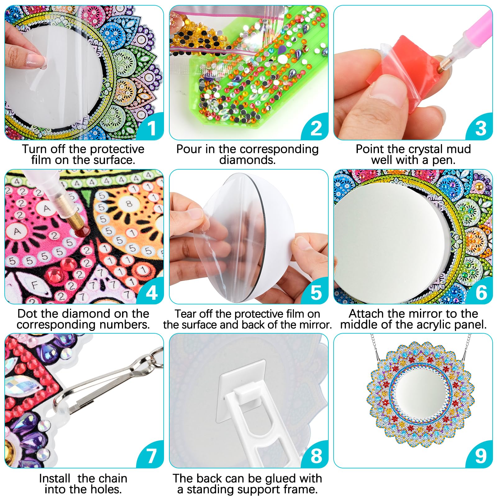 Specchio Pittura Diamante Fai Da Te | Kit Mandala Con Strass | Regalo Creativo Per Ragazze - Rosso - Foto 8