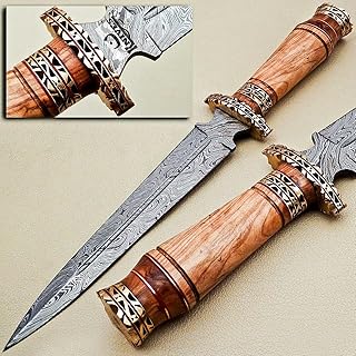 Hand Made Damascus Steel Collectible Knife Handle Camel Bone with Brass Inserts (olive wood) - NoonKnives