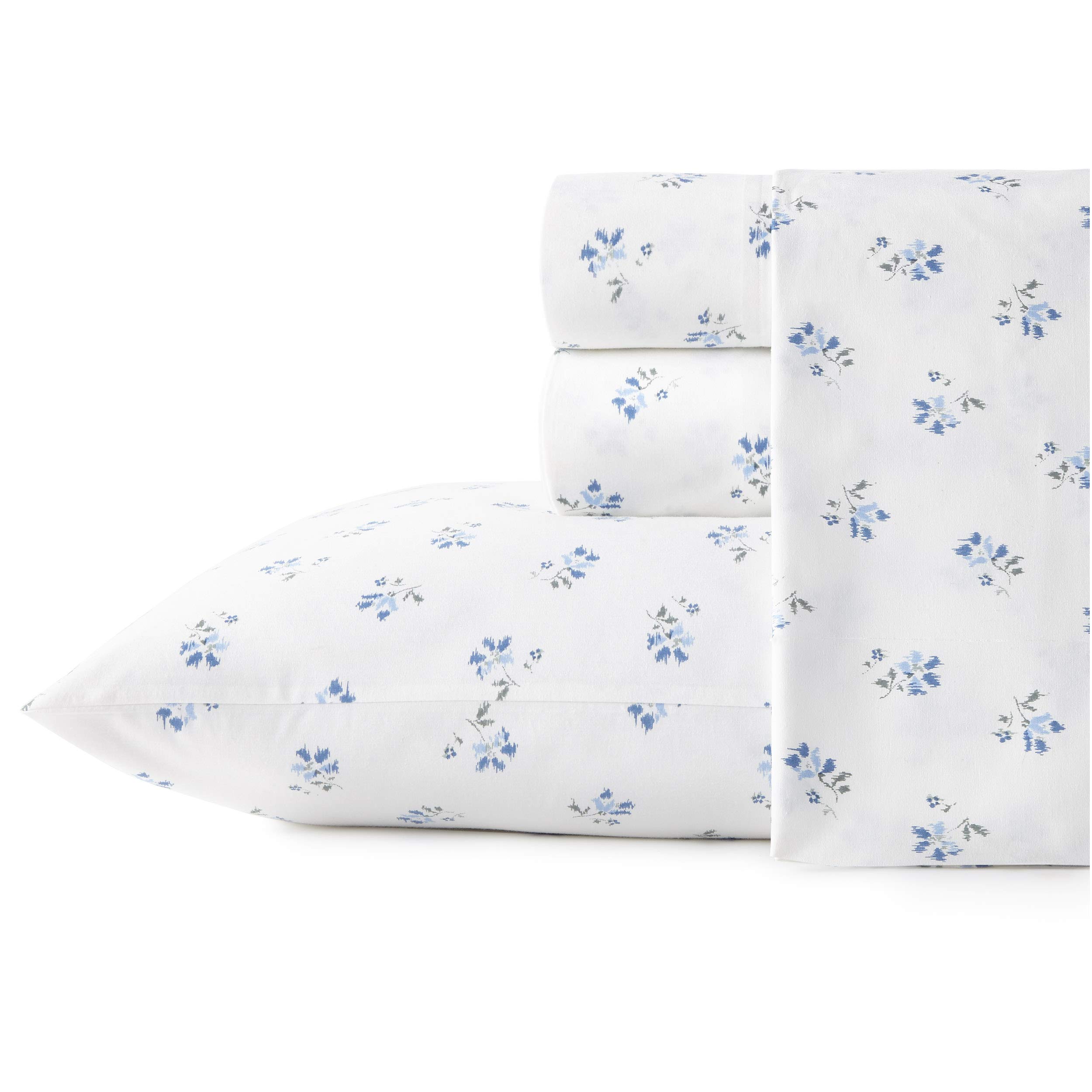 King Sheets, Cotton Percale Bedding Set, Crisp & Cool Home Decor (Blue Sketchy Ditsy, 4pcs, King)