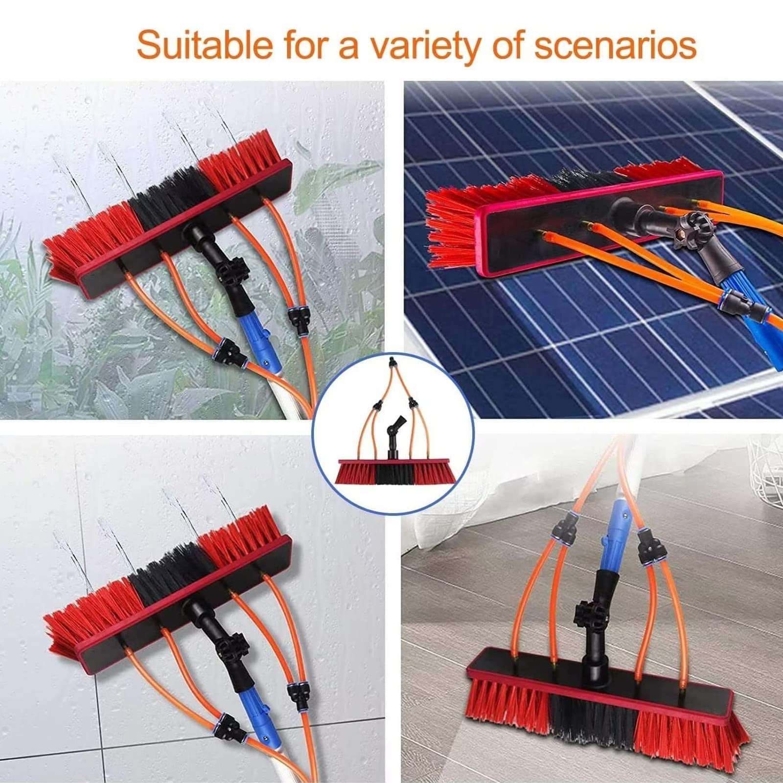 Kit de pértiga telescópica de 3-12 m para Limpieza de Ventanas con Cabezal de Cepillo de 50 cm, Cepillo Extensible con Suministro de Agua para Limpieza de Paneles solares