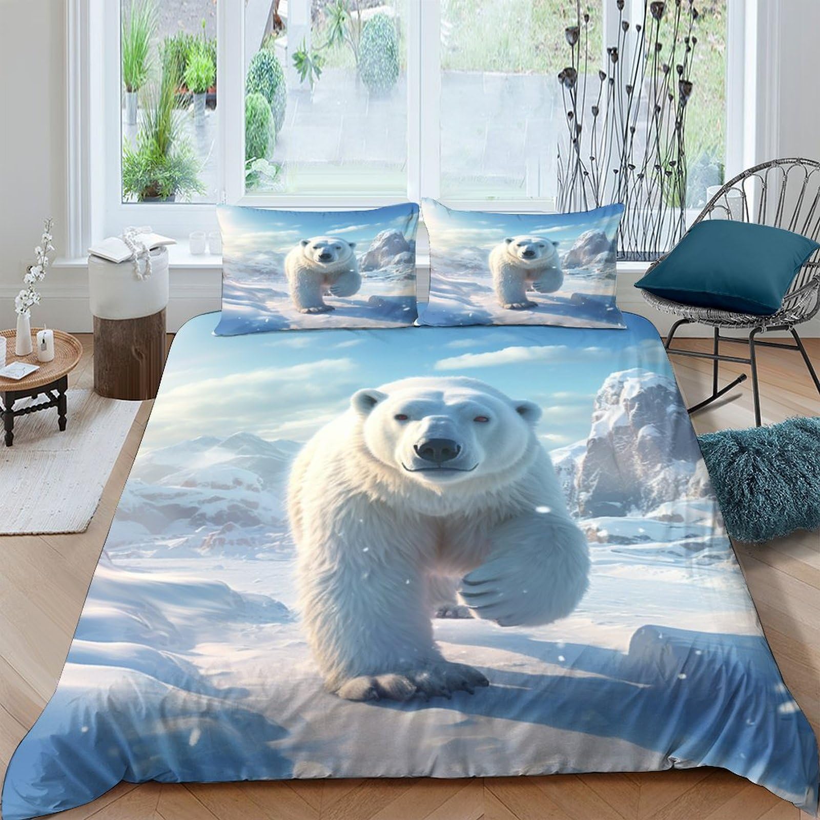 Linge de lit microfibre ours polaires 200x200 avec housse de couette 3 pièces et taies d'oreiller