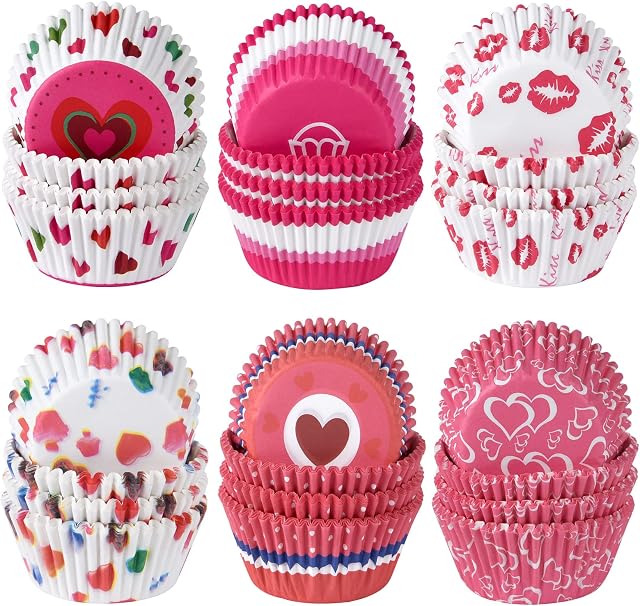 ELECLAND 600 Pcs Valentine's Day Cupcake Liners Baking Muffin Paper Cups Cases Baking Cups Wrappers Decorations for Party Supplies (Heart)