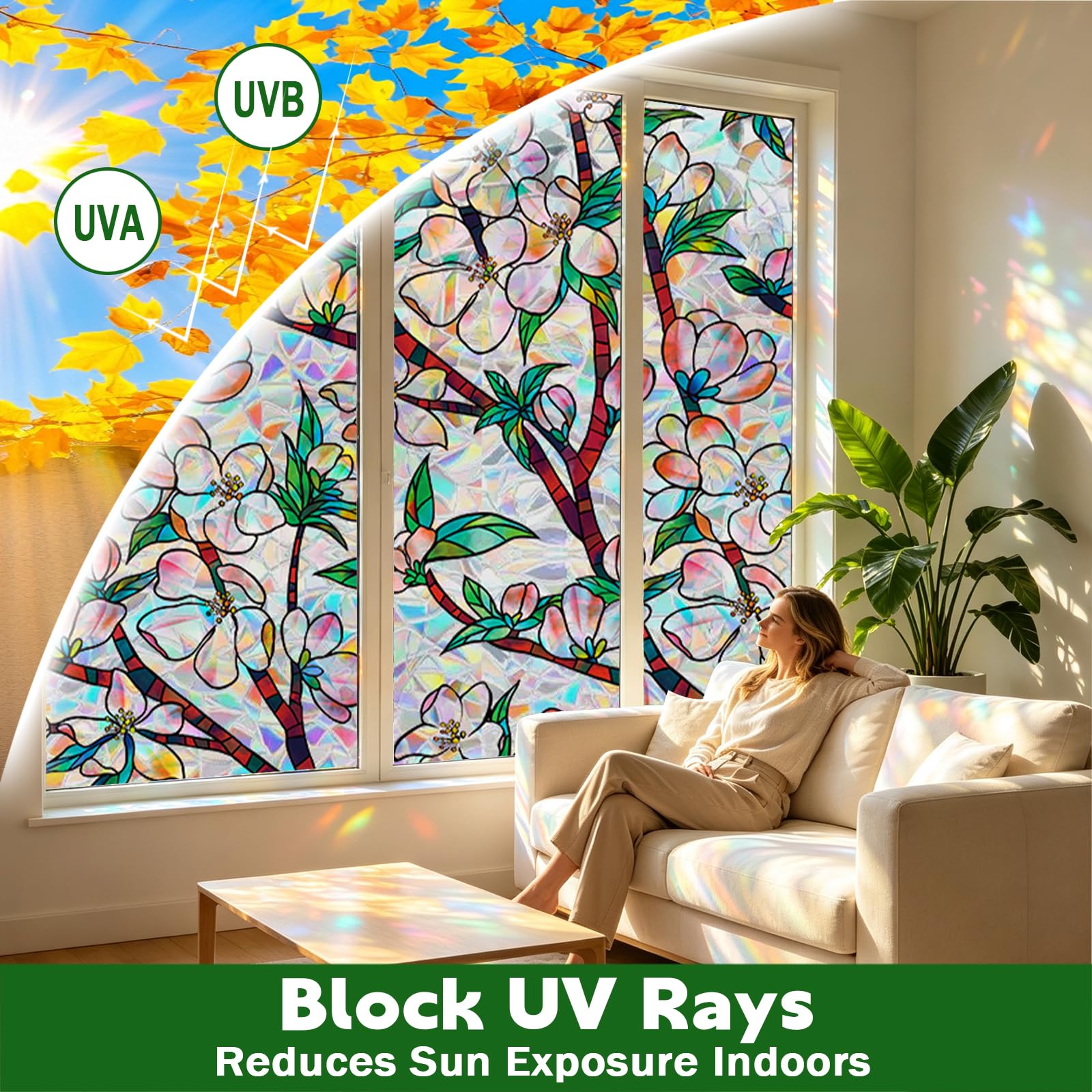 Pellicola Statica per Finestre 50 x 700 cm Pellicola Privacy Finestre 3D Arcobaleno Decorativa Autoadesiva, Anti-Uv e Controllo Del Calore per Casa, Cucina e Ufficio, R